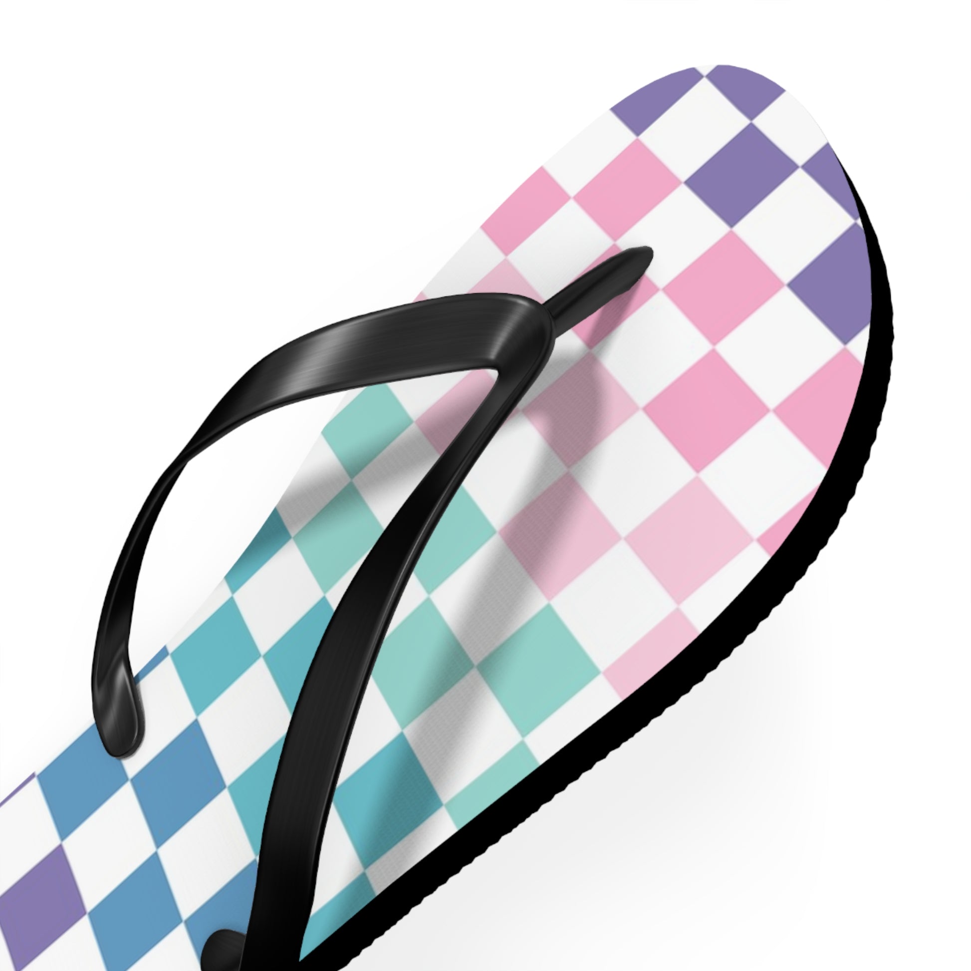 Vaporwave Rainbow  Checkerboard Multi-Color Flip Flops, Artsulli - Art is Long, Life is Short, Shoes, , , , , , , 