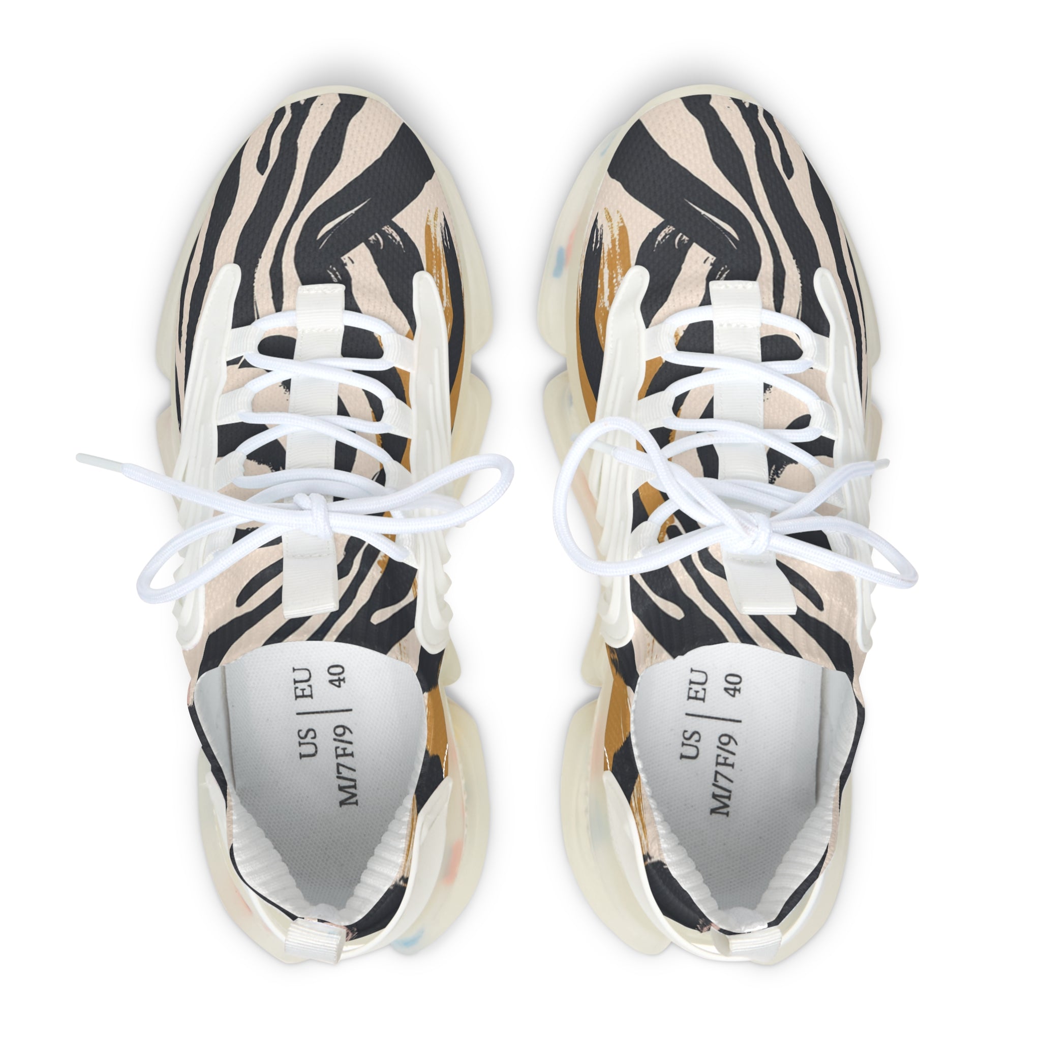 Beige Zebra Jungle Flats Women's Mesh Sneakers, Artsulli - Art is Long, Life is Short, Shoes, , , , , , , 