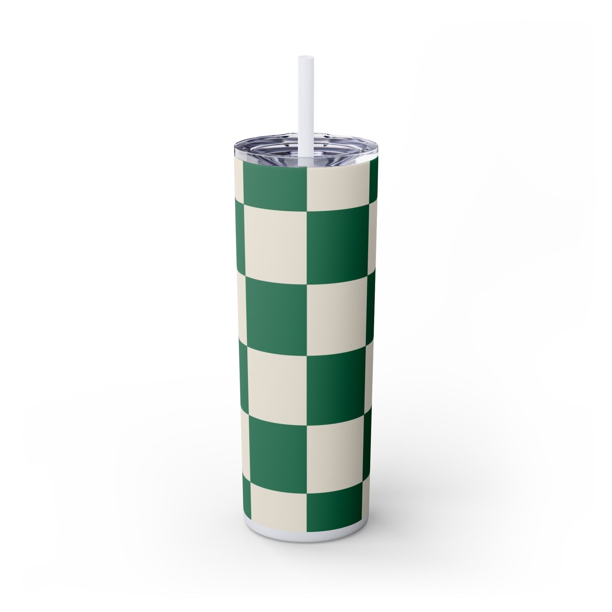 Checkerboard Dark Green Skinny Tumbler with Straw, 20oz, Artsulli - Art is Long, Life is Short, Mug, Finish, Glossy, Color, Glitter Iceberg, Size, 20oz, 10097906429688058174