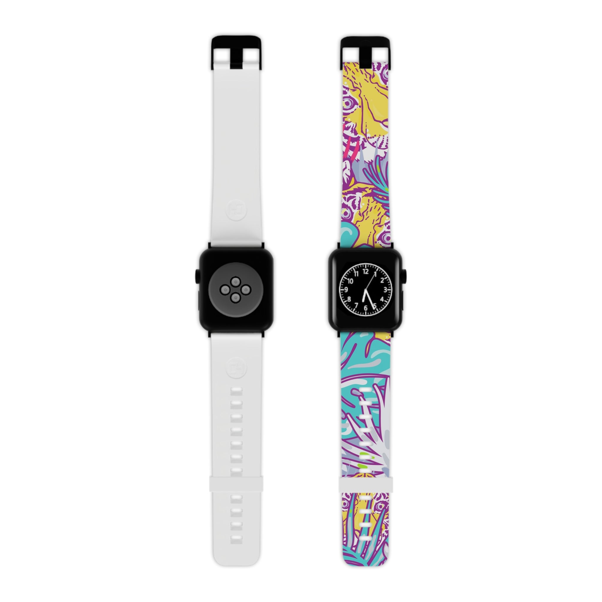 Tropical Floral Tigers Torquise and Purple Watch Band for Apple Watch, Artsulli - Art is Long, Life is Short, Accessories, Size, 7.5'' × 0.75'' / 42 - 44 mm, Color, Black, , , 14248995295510