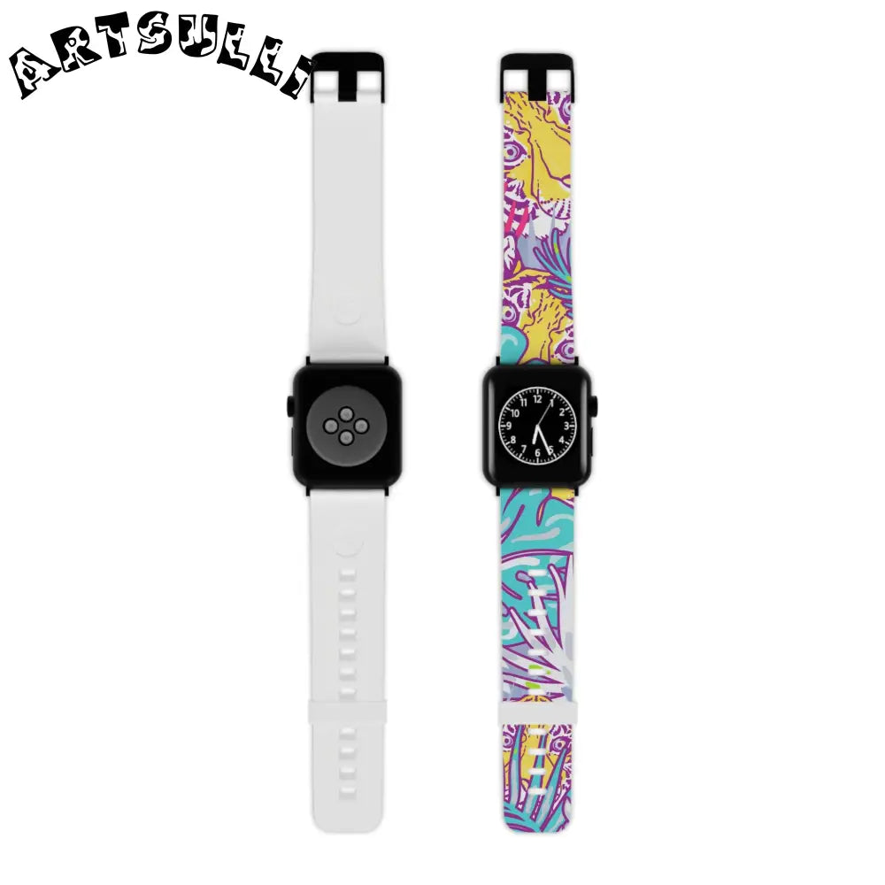 JAKKOUTTHEBXX Tropical Floral Tigers Torquise and Purple Watch Band