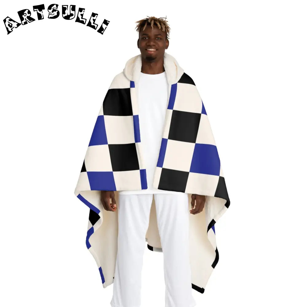JAKKOUTTHEBXX Checkerboard Blue White and Black Hooded Sherpa Fleece