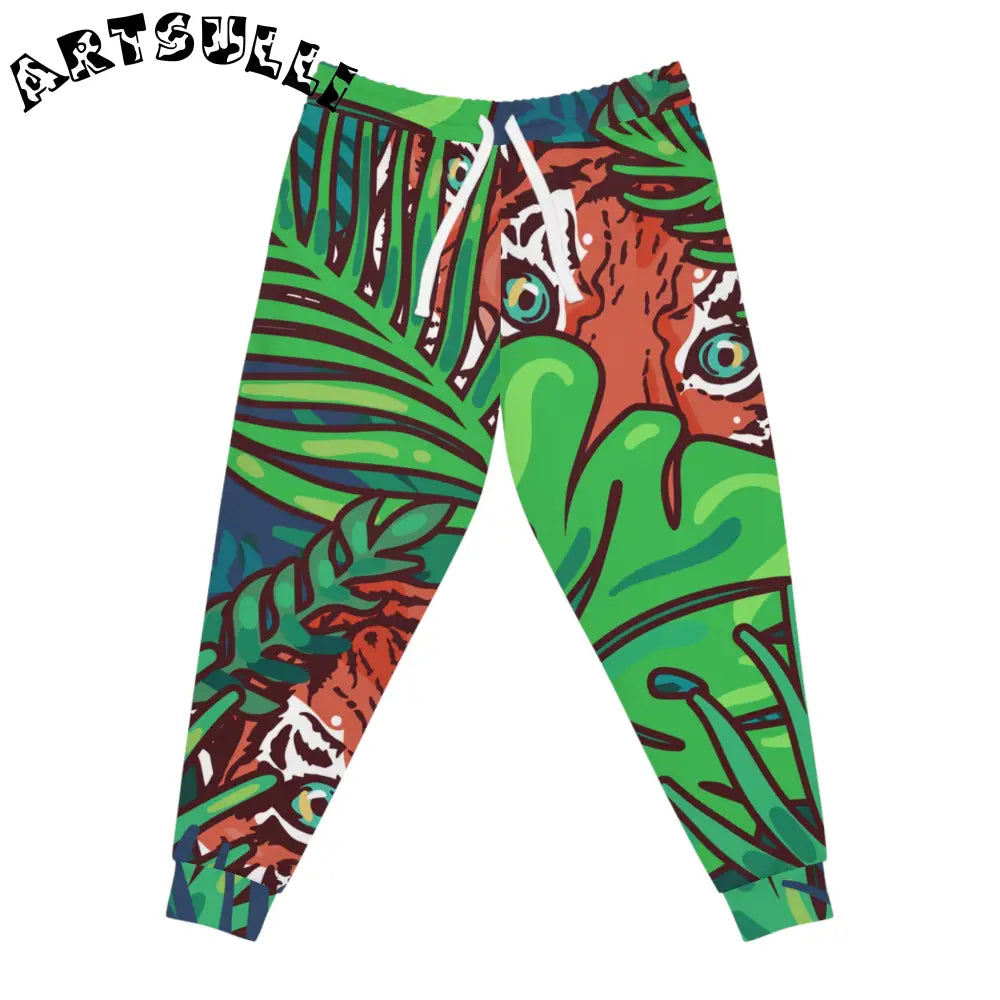JAKKOUTTHEBXX Tropical Jungle Tigers Blue and Green Athletic Joggers