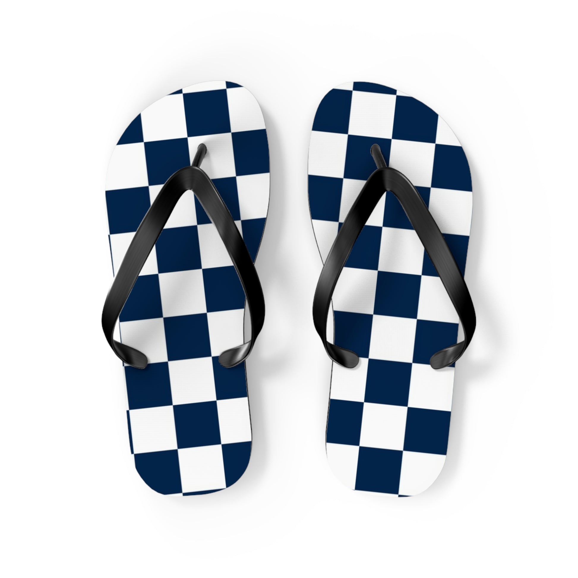 Checkerboard White and Navy Blue Flip Flops, Artsulli - Art is Long, Life is Short, Shoes, Size, M, Color, Black sole, , , 29405235586478448118