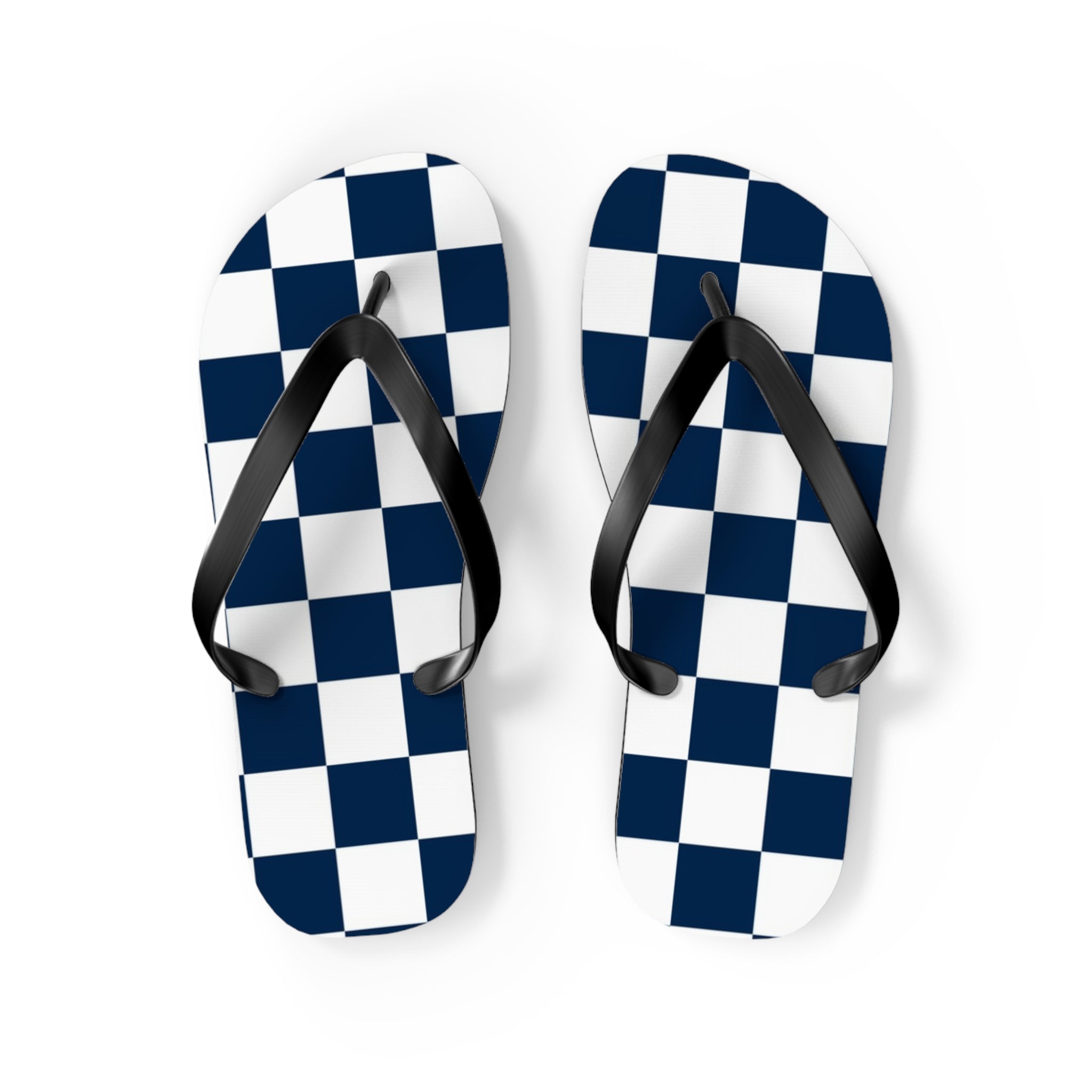 Checkerboard White and Navy Blue Flip Flops, Artsulli - Art is Long, Life is Short, Shoes, Size, M, Color, Black sole, , , 29405235586478448118