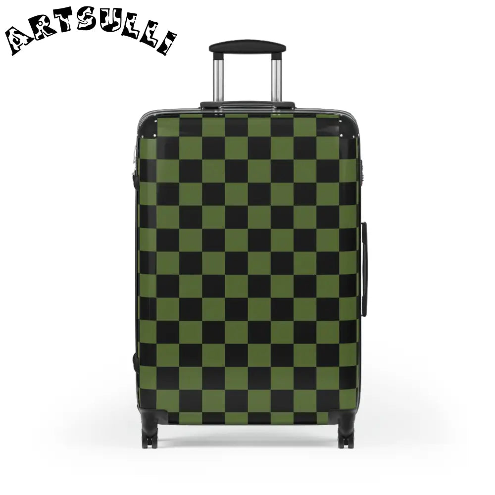 JAKKOUTTHEBXX Checkerboard Olive Green and Black Suitcase