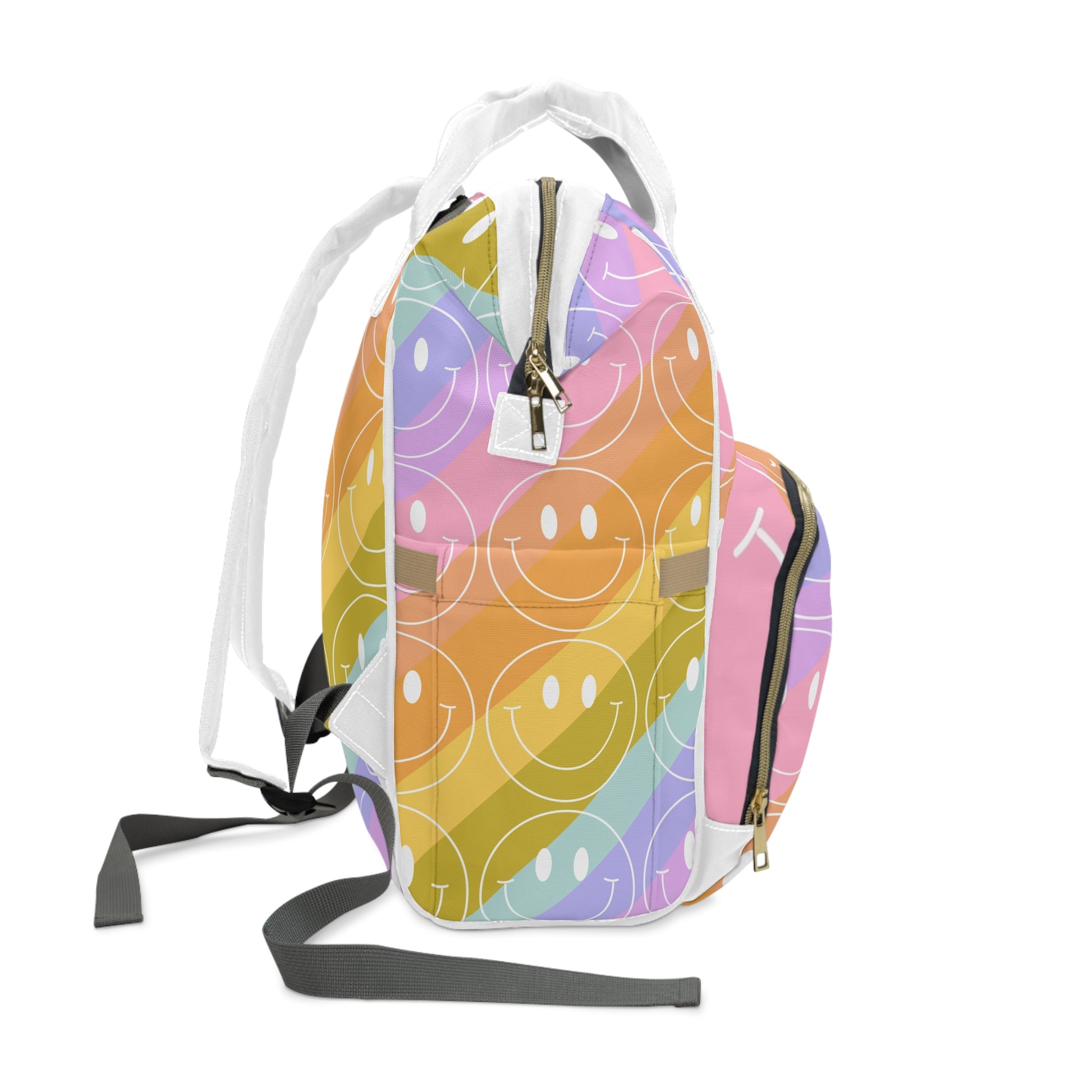 Smiley Face x Rainbow Stripes Multi-Color Multifunctional Diaper Backpack, Artsulli - Art is Long, Life is Short, Bags, , , , , , , 