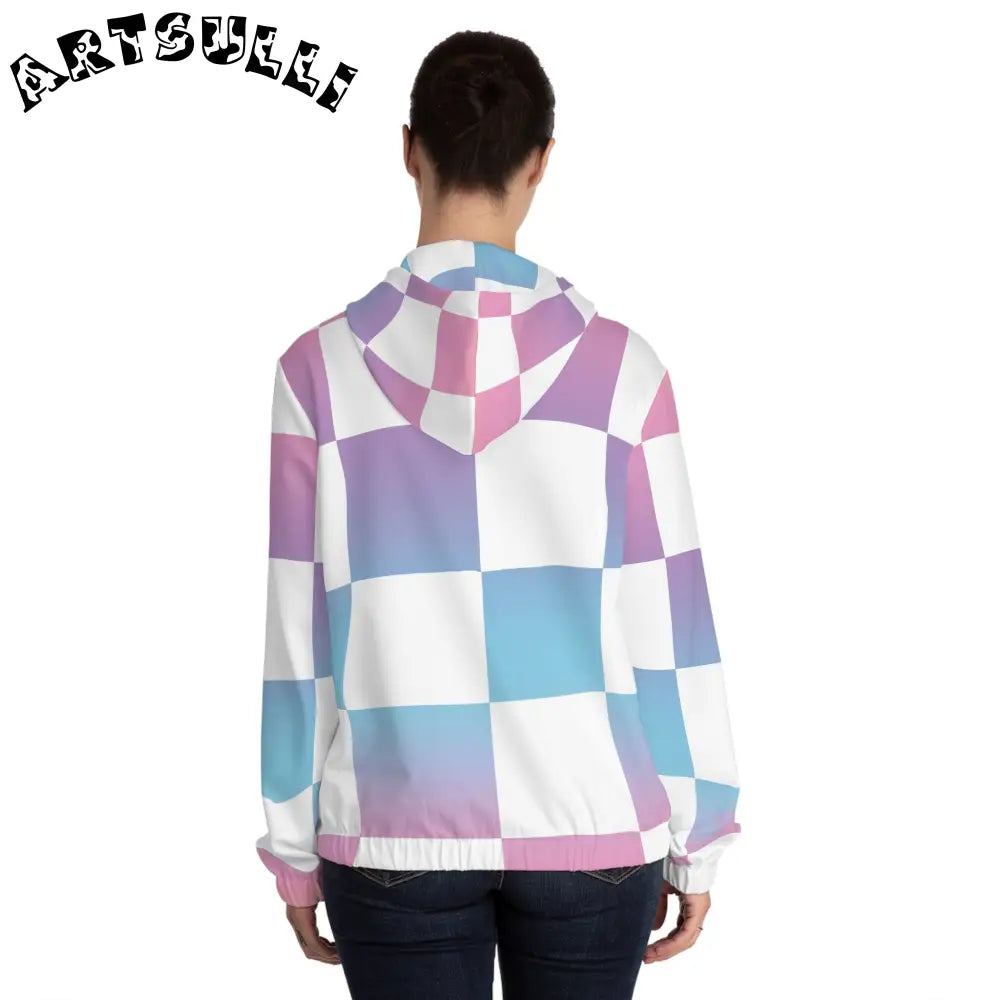JAKKOUTTHEBXX Vaporwave Check Women’s Full-Zip Hoodie (AOP)