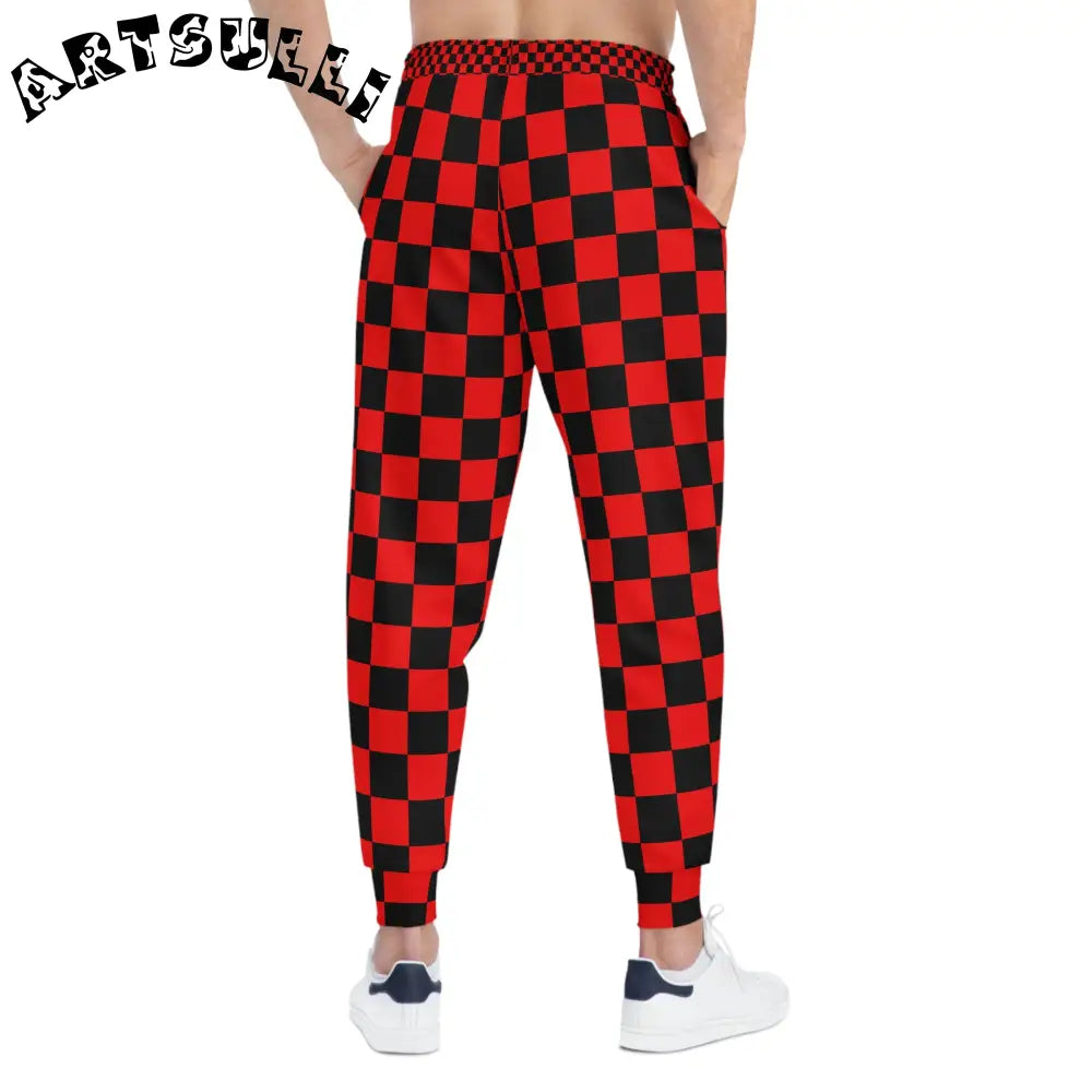 JAKKOUTTHEBXX Checkerboard Red and Black Athletic Joggers (AOP)