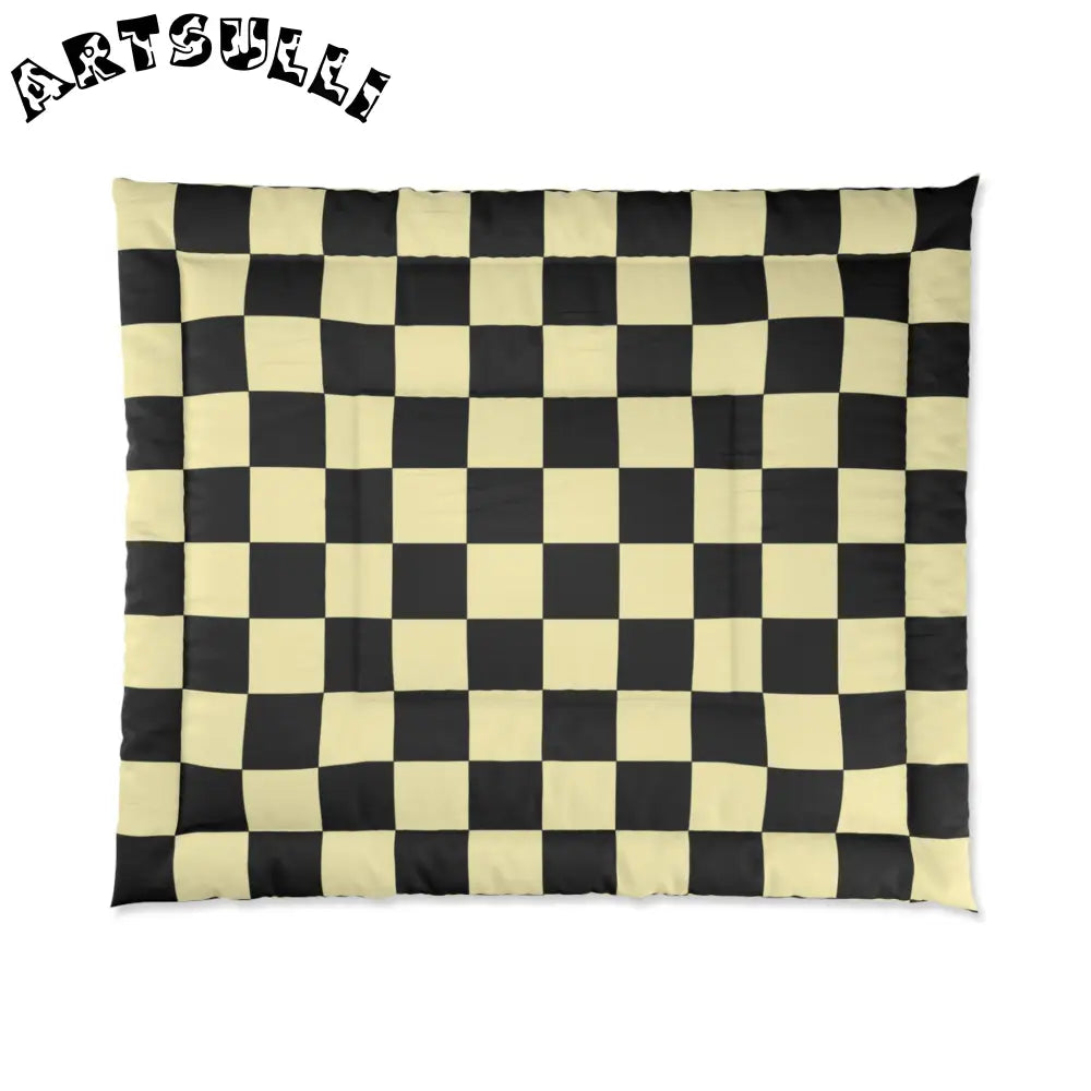 JAKKOUTTHEBXX Checkerboard Black and Yellow Comforter JAKKOUTTHEBXX