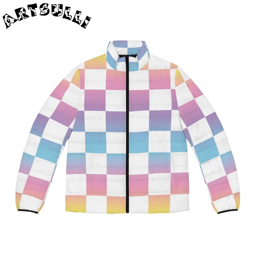 JAKKOUTTHEBXX Vaporwave Check Men’s Puffer Jacket (AOP)