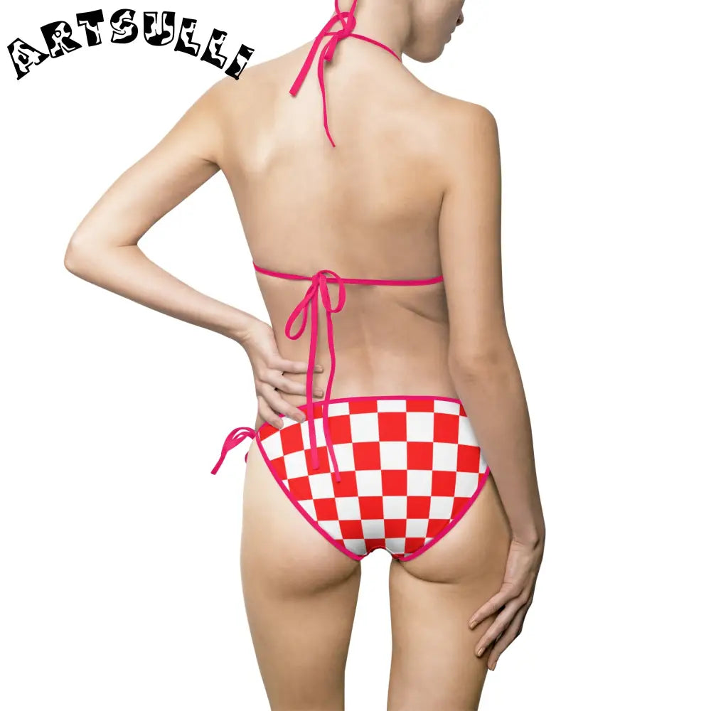 JAKKOUTTHEBXX Checkerboard Red and White Women’s Bikini Swimsuit