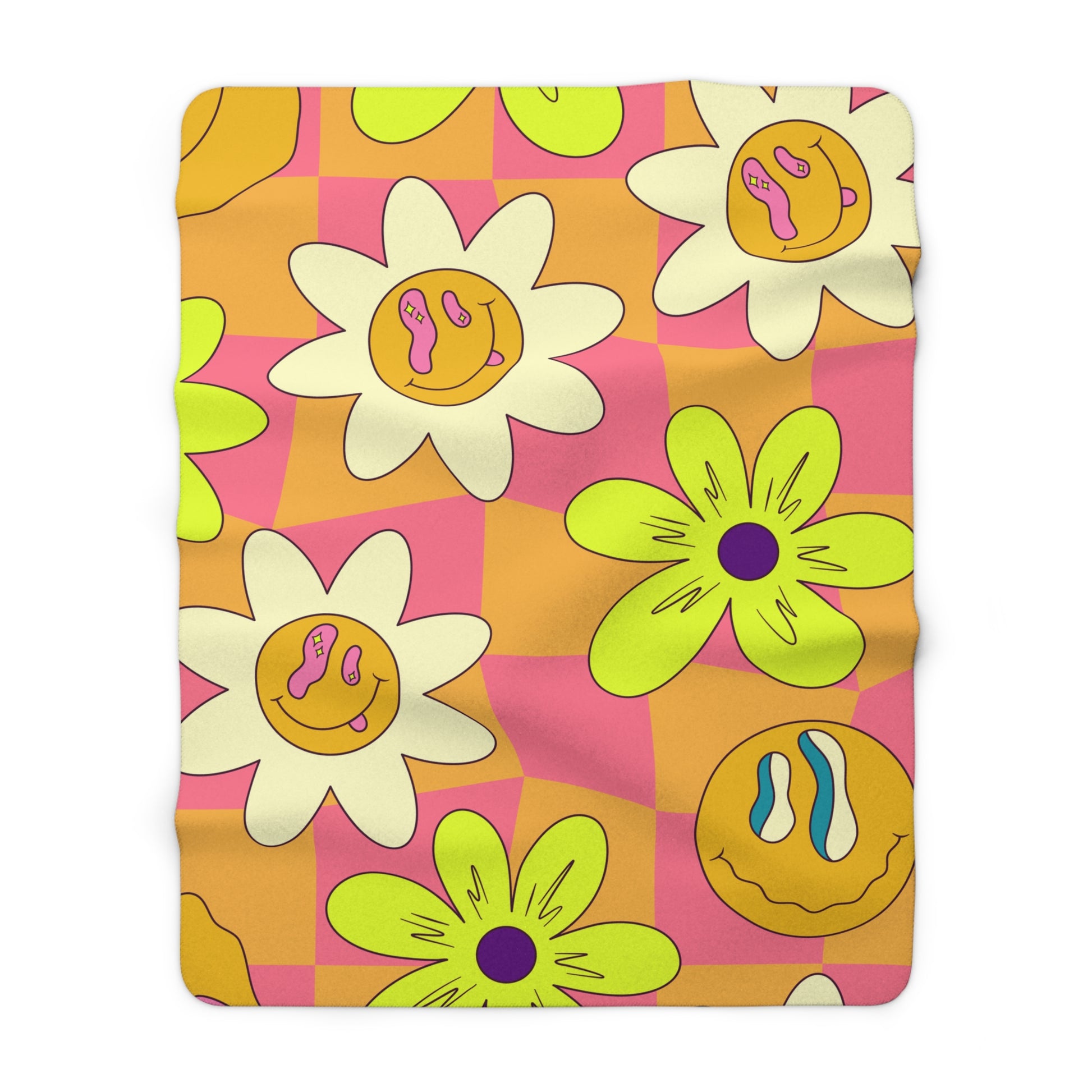 Trippy Sour Face Rave Sherpa Fleece Blanket, Artsulli - Art is Long, Life is Short, Home Decor, Size, 60" × 80", , , , , 13930875852681
