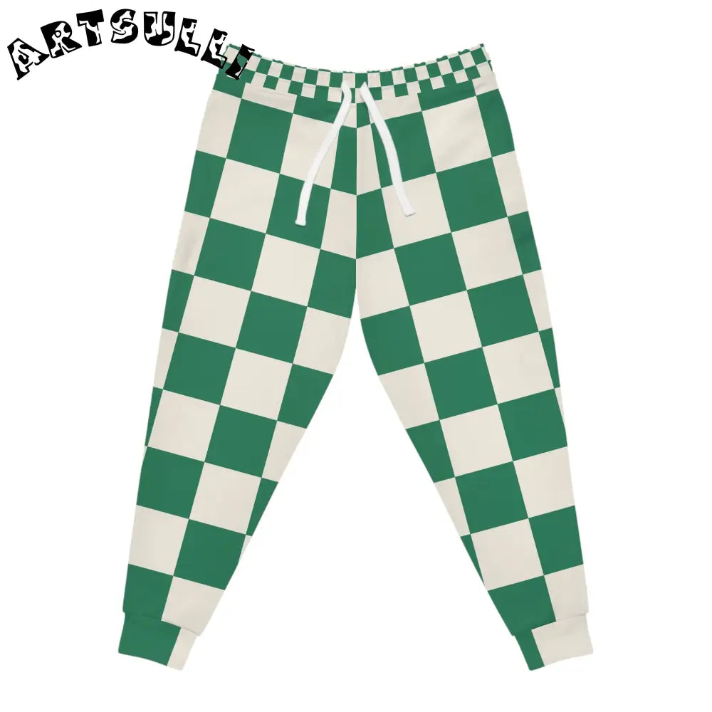JAKKOUTTHEBXX Checkerboard Dark Green Athletic Joggers (AOP)