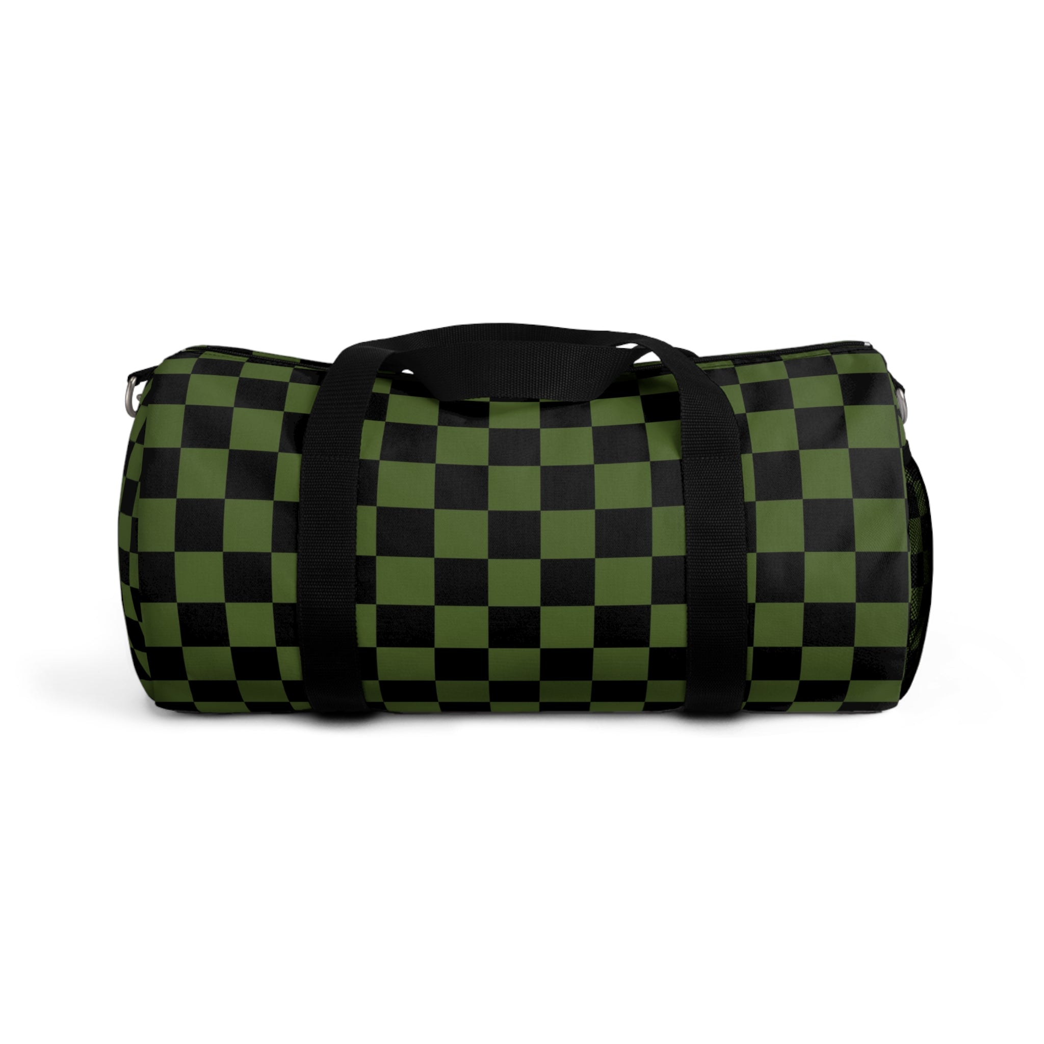 Checkerboard Olive Green and Black Duffel Bag, Artsulli - Art is Long, Life is Short, Bags, Size, Small, , , , , 91501824262258232859