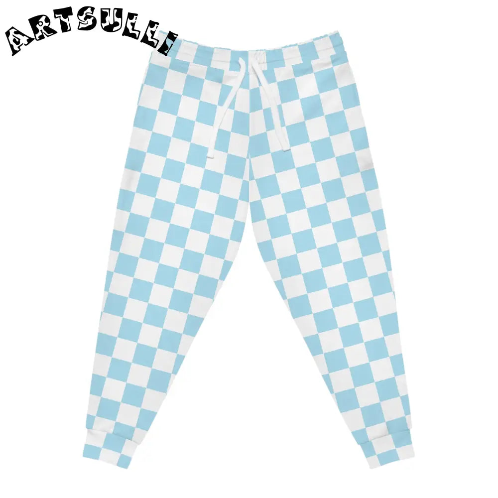 JAKKOUTTHEBXX Checkerboard Sky Blue Athletic Joggers (AOP)