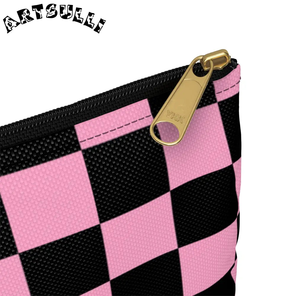 JAKKOUTTHEBXX Checkerboard Black and Pink Accessory Pouch