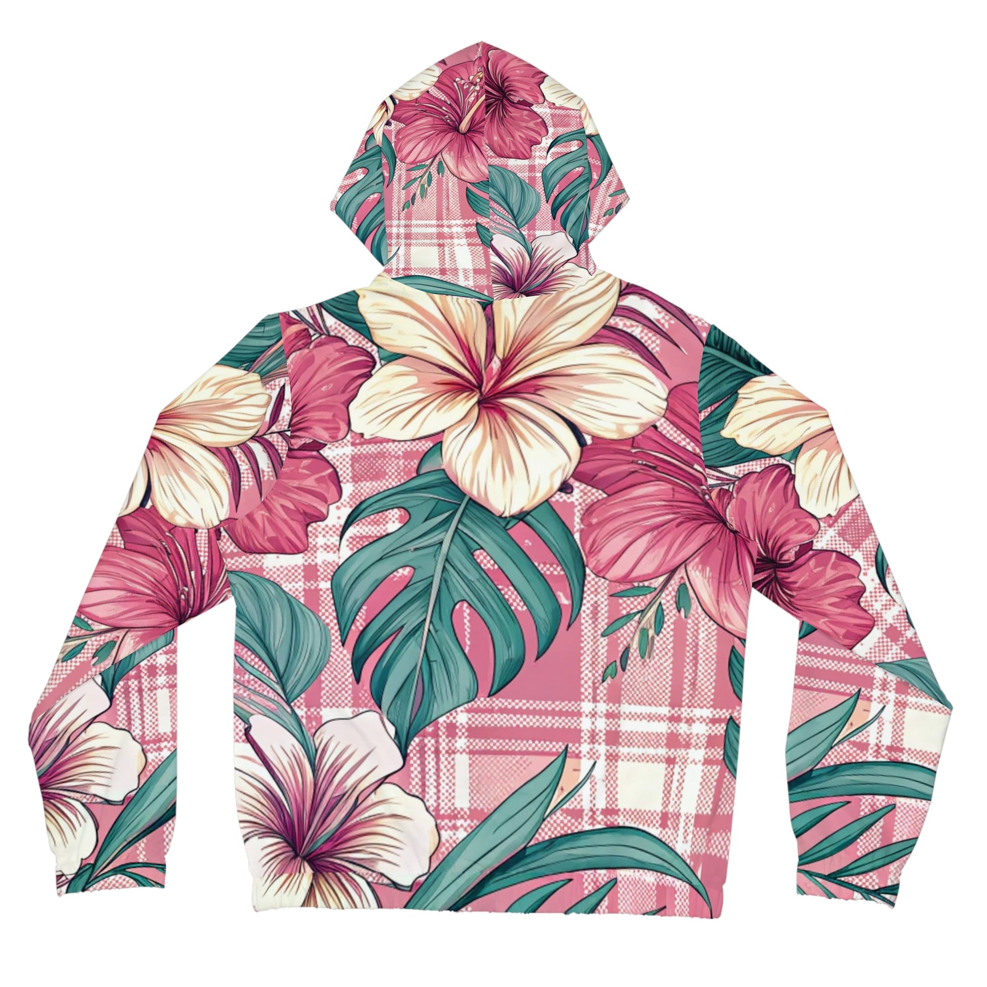 Plaid x Floral Burgundy and Green Women’s Full-Zip Hoodie (AOP), Artsulli - Art is Long, Life is Short, All Over Prints, , , , , , , 