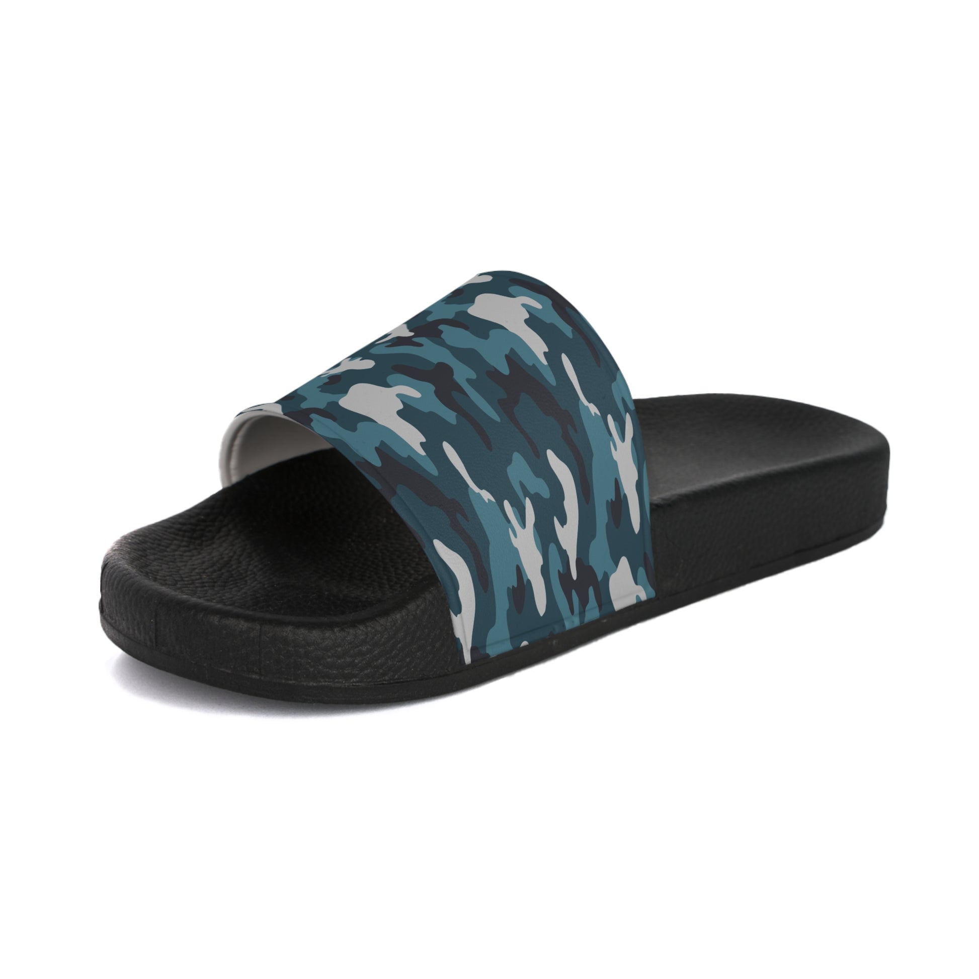 Blue Camouflage II Men's Slide Sandals, Artsulli - Art is Long, Life is Short, Shoes, , , , , , , 
