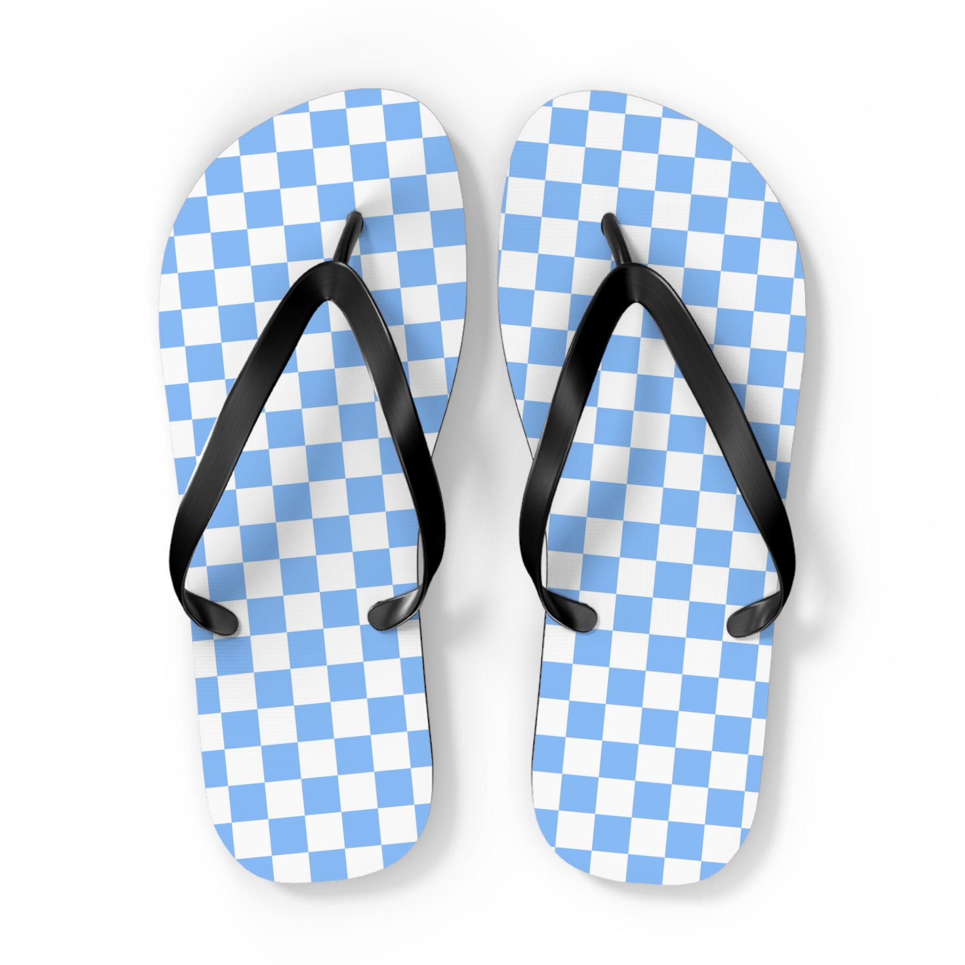 Checkerboard White and Light Blue Flip Flops, Artsulli - Art is Long, Life is Short, Shoes, Size, XL, Color, Black sole, , , 33865607388405412733