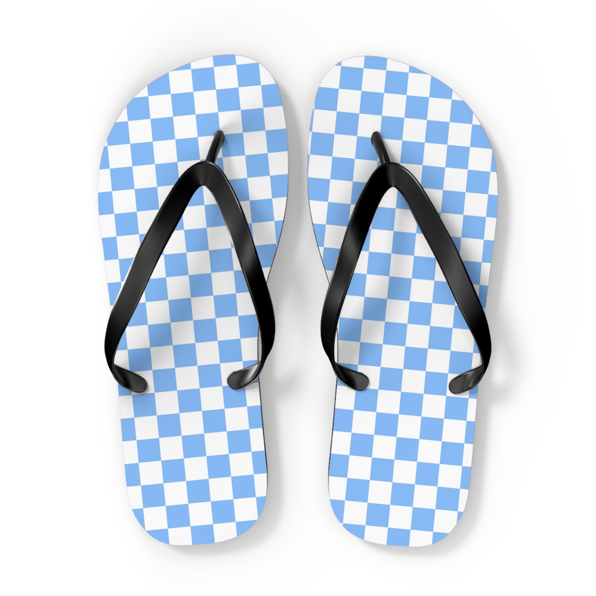 Checkerboard White and Light Blue Flip Flops, Artsulli - Art is Long, Life is Short, Shoes, Size, XL, Color, Black sole, , , 33865607388405412733