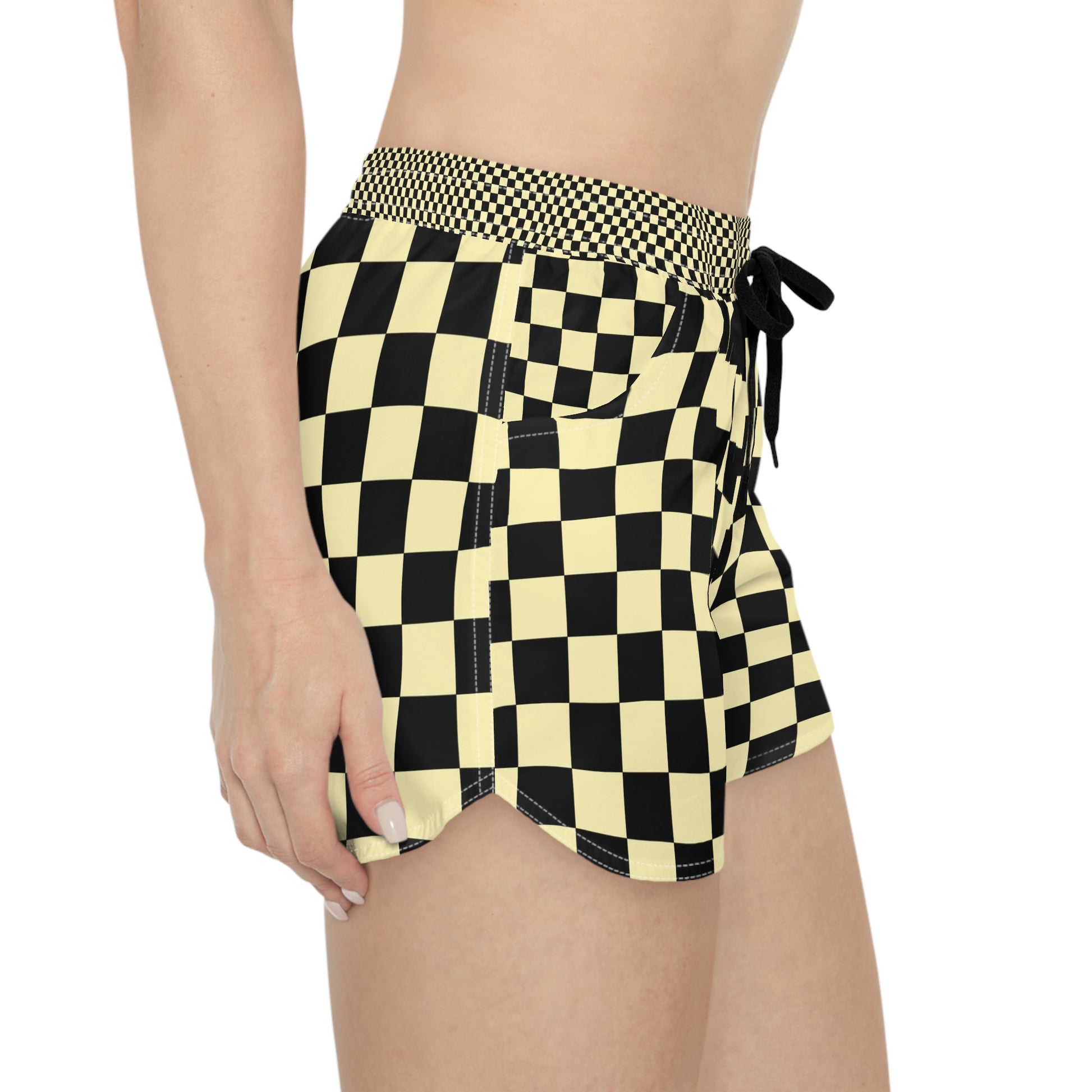 Checkerboard Black and Yellow Women's Casual Shorts (AOP), Artsulli - Art is Long, Life is Short, All Over Prints, , , , , , , 