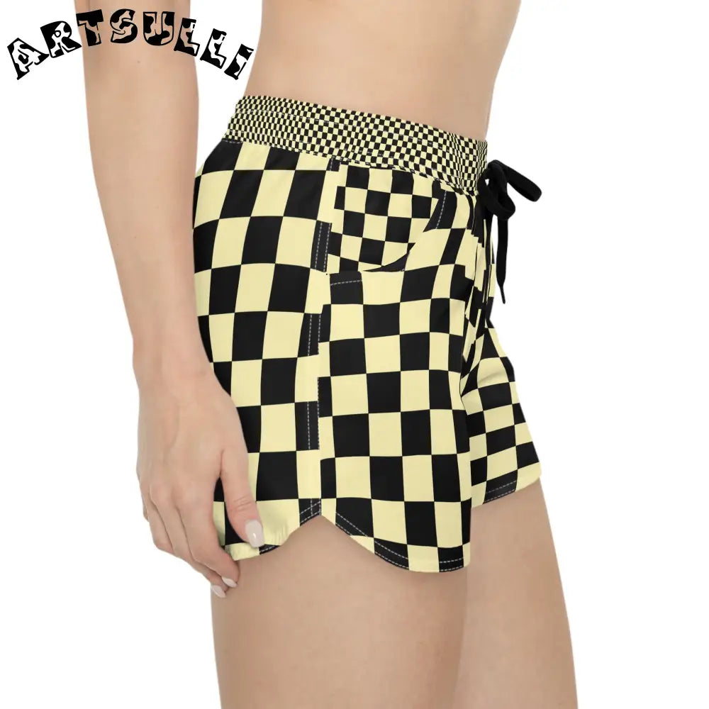 JAKKOUTTHEBXX Checkerboard Black and Yellow Women’s Casual Shorts