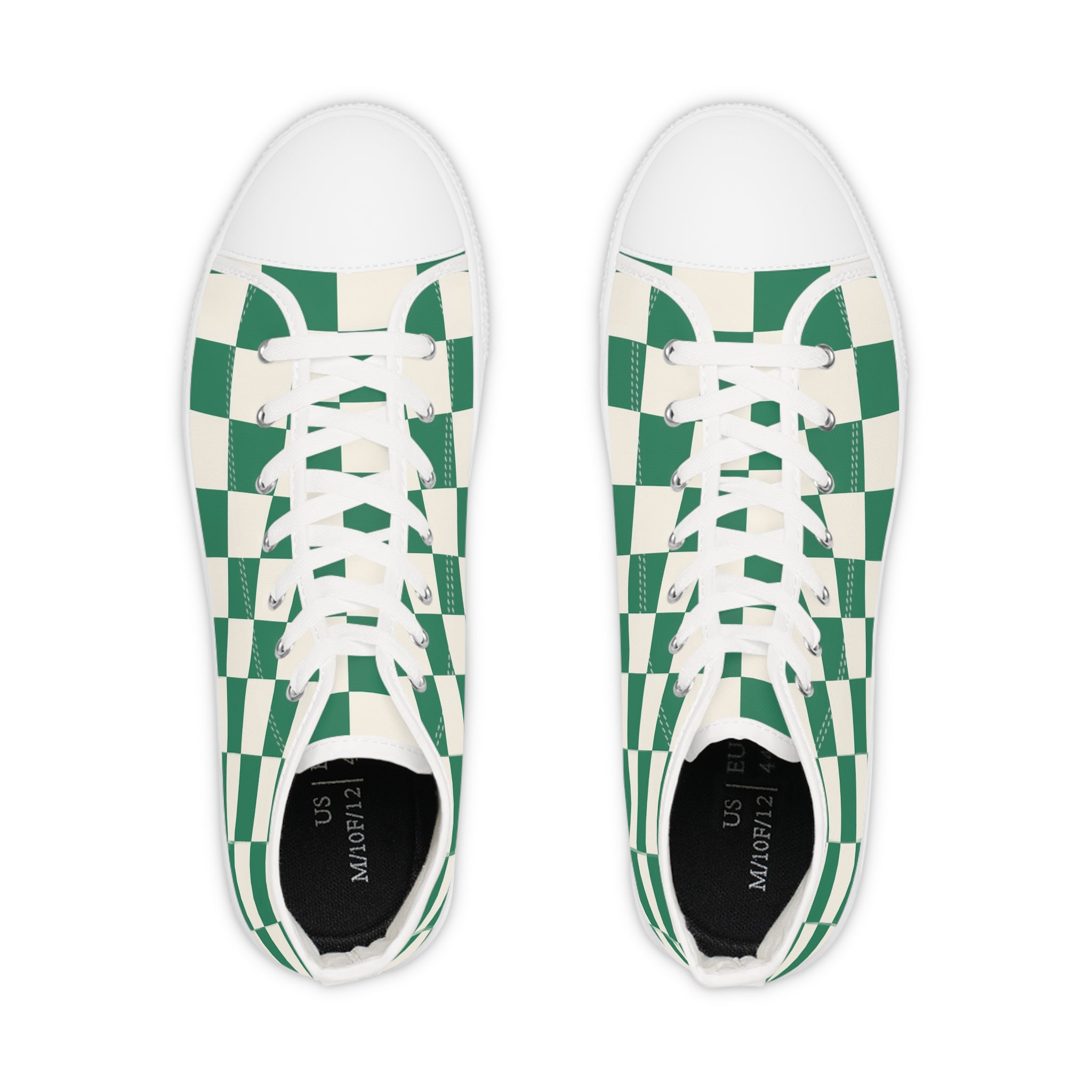 Checkerboard Dark Green Men's High Top Sneakers, Artsulli - Art is Long, Life is Short, Shoes, , , , , , , 