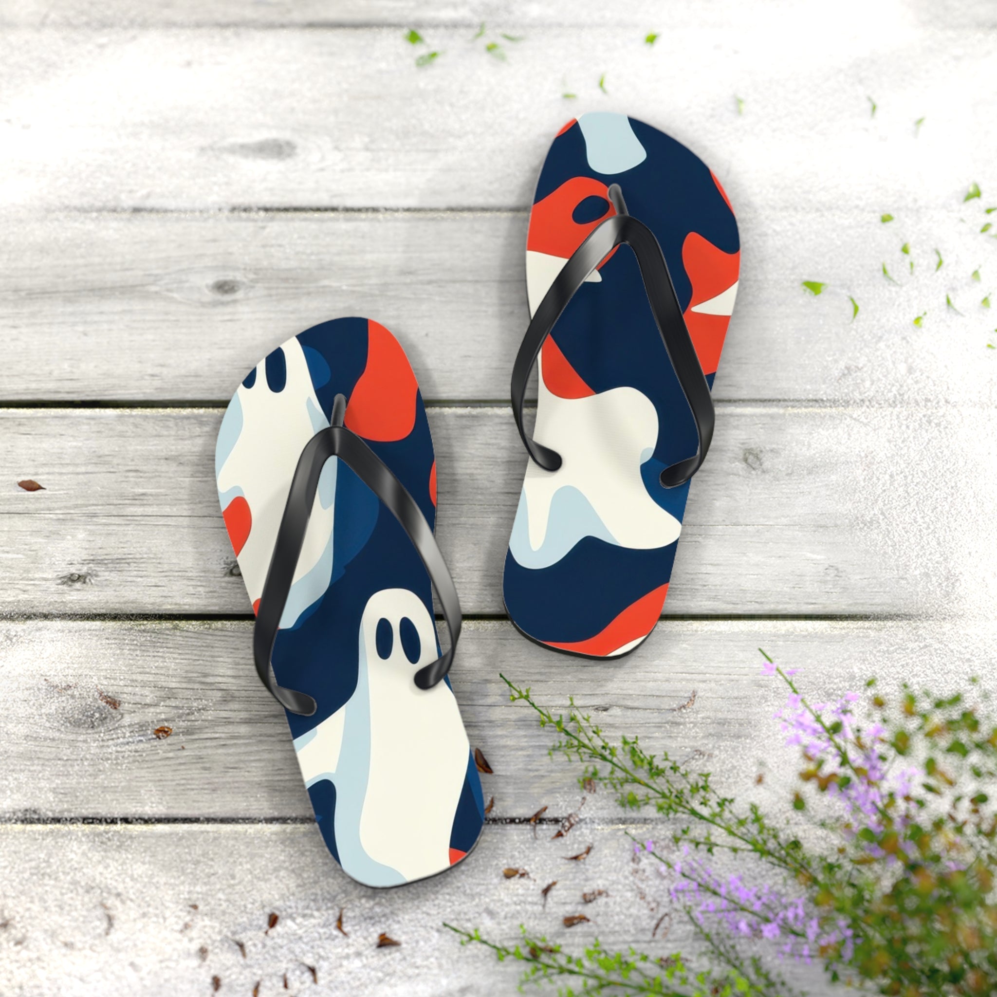 Camo Ghosts Flip Flops, Artsulli - Art is Long, Life is Short, Shoes, , , , , , , 