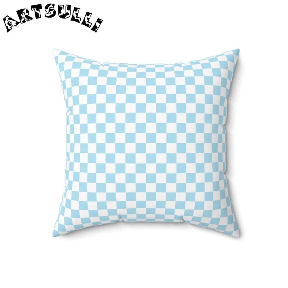 JAKKOUTTHEBXX Checkerboard Sky Blue Spun Polyester Square Pillow