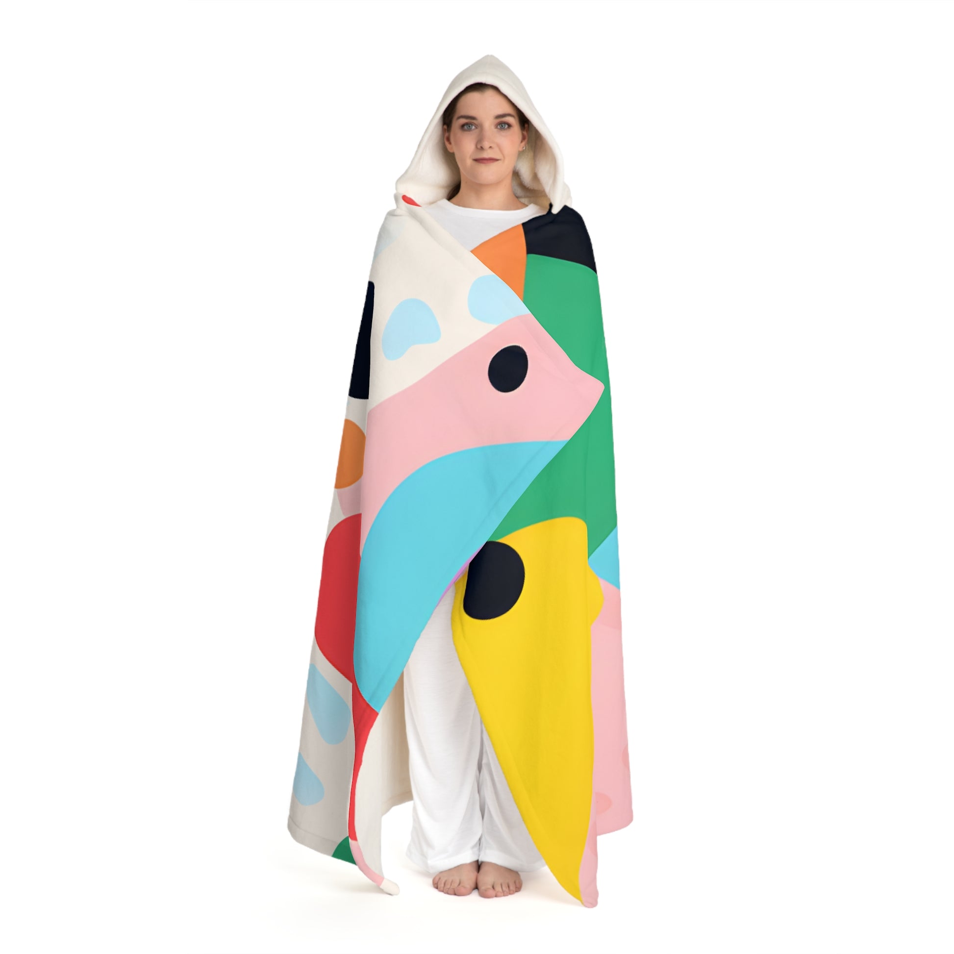 Colorful Abstract Shapes Surreal Hooded Sherpa Fleece Blanket, Artsulli - Art is Long, Life is Short, All Over Prints, , , , , , , 