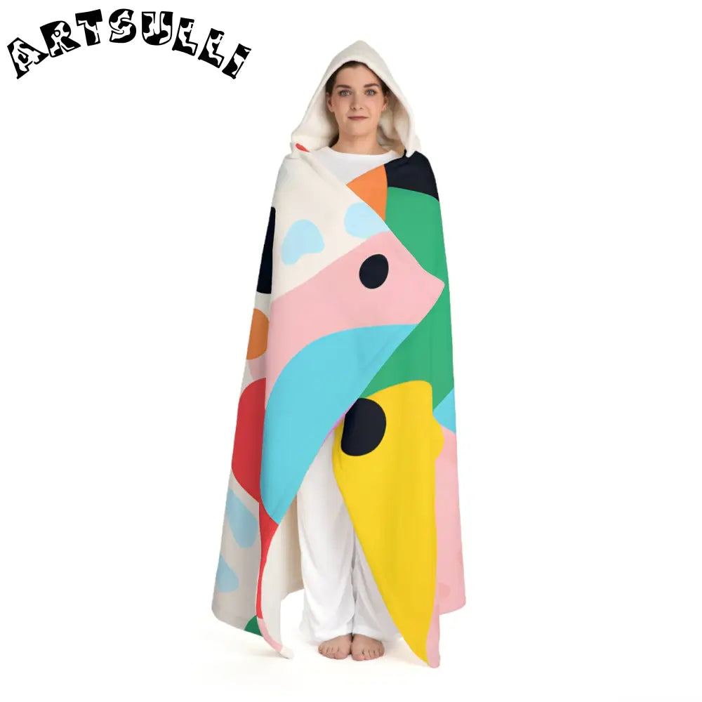 JAKKOUTTHEBXX Colorful Abstract Shapes Surreal Hooded Sherpa Fleece