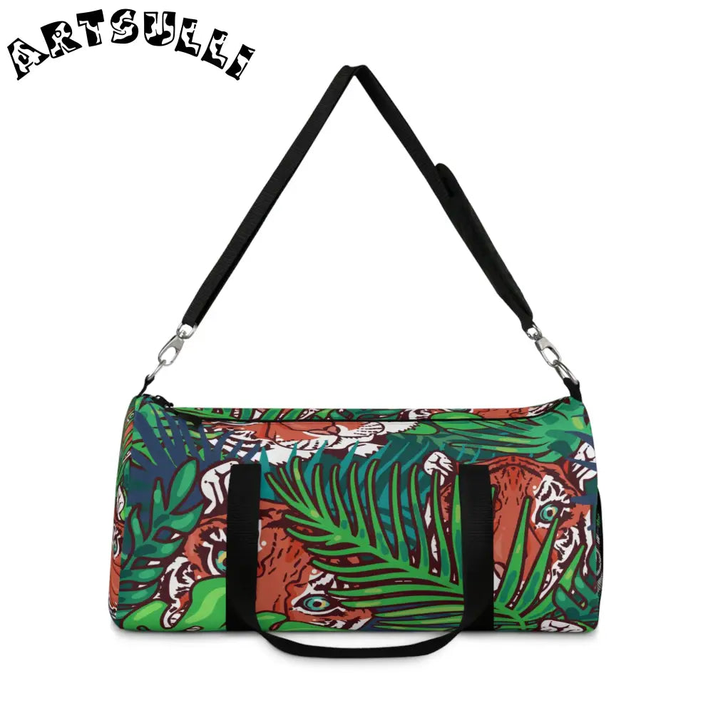JAKKOUTTHEBXX Tropical Jungle Tigers Blue and Green Duffel Bag
