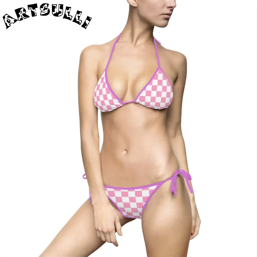 JAKKOUTTHEBXX Checkerboard Hot Pink and White Women’s Bikini