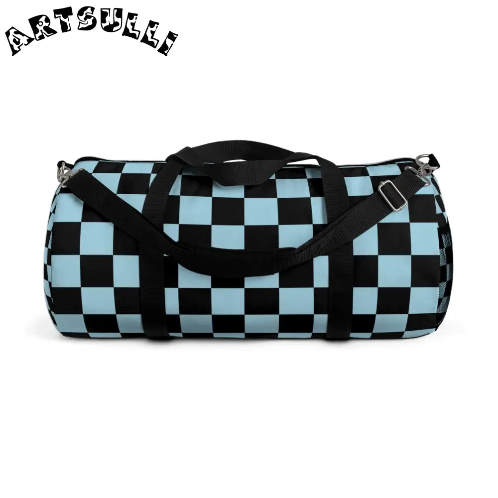 JAKKOUTTHEBXX Checkerboard Black and Blue Duffel Bag JAKKOUTTHEBXX