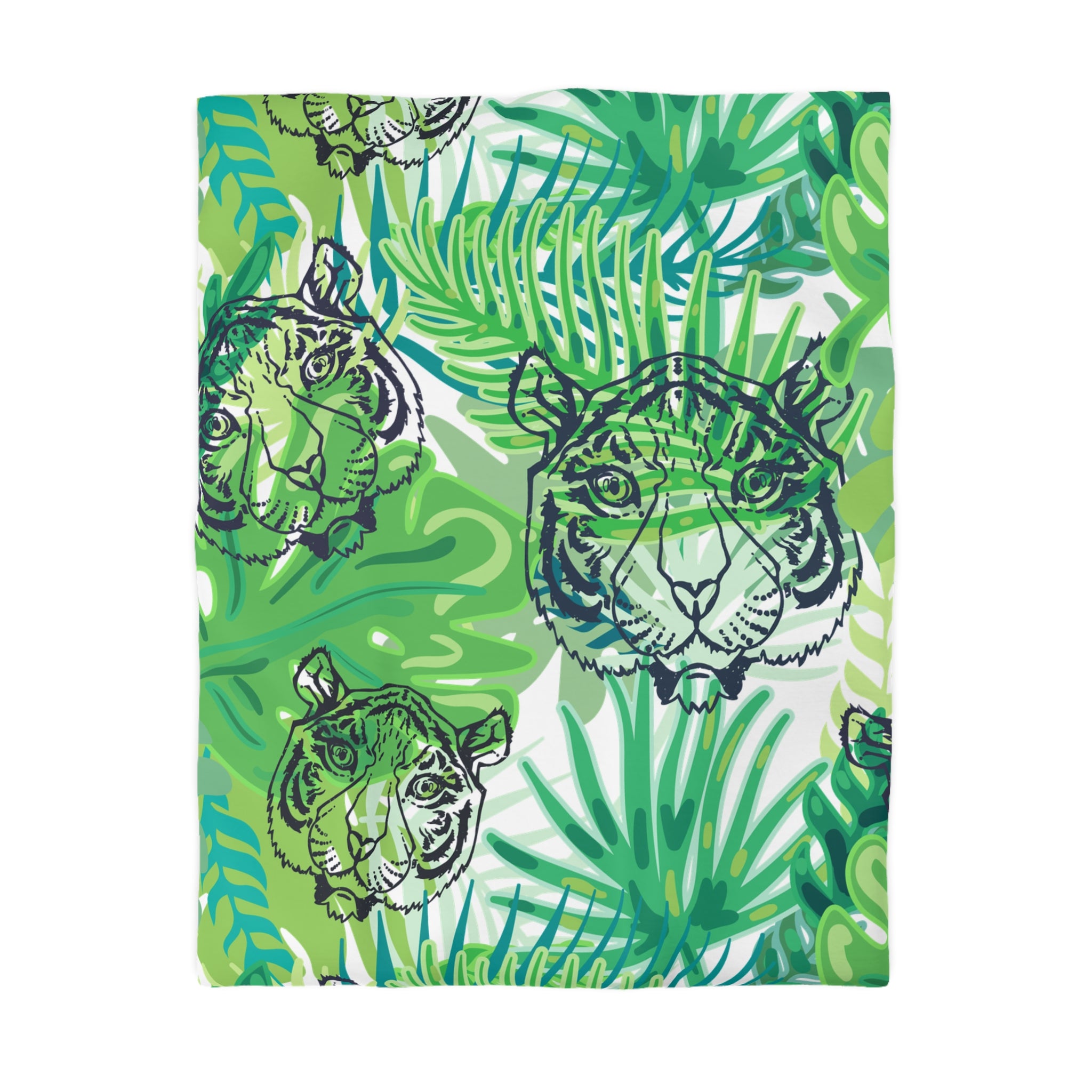 Tropical Jungle Tigers Green Microfiber Duvet Cover, Artsulli - Art is Long, Life is Short, Home Decor, Size, Twin, Color, Cream, , , 14841454626059