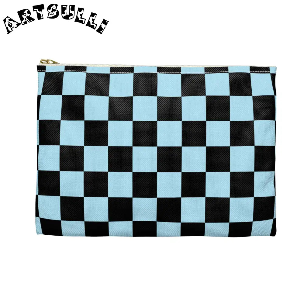 JAKKOUTTHEBXX Checkerboard Black and Blue Accessory Pouch