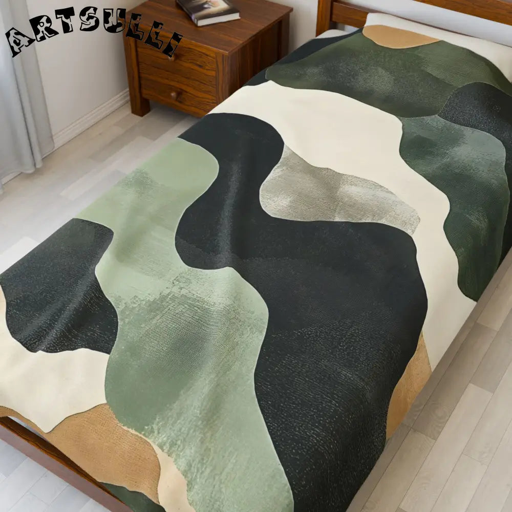 JAKKOUTTHEBXX Velveteen Blanket Style Abstract Rug in Green Black