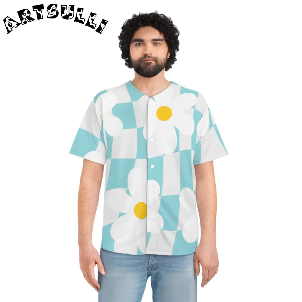 JAKKOUTTHEBXX Trippy Check Garden Men’s Baseball Jersey (AOP)