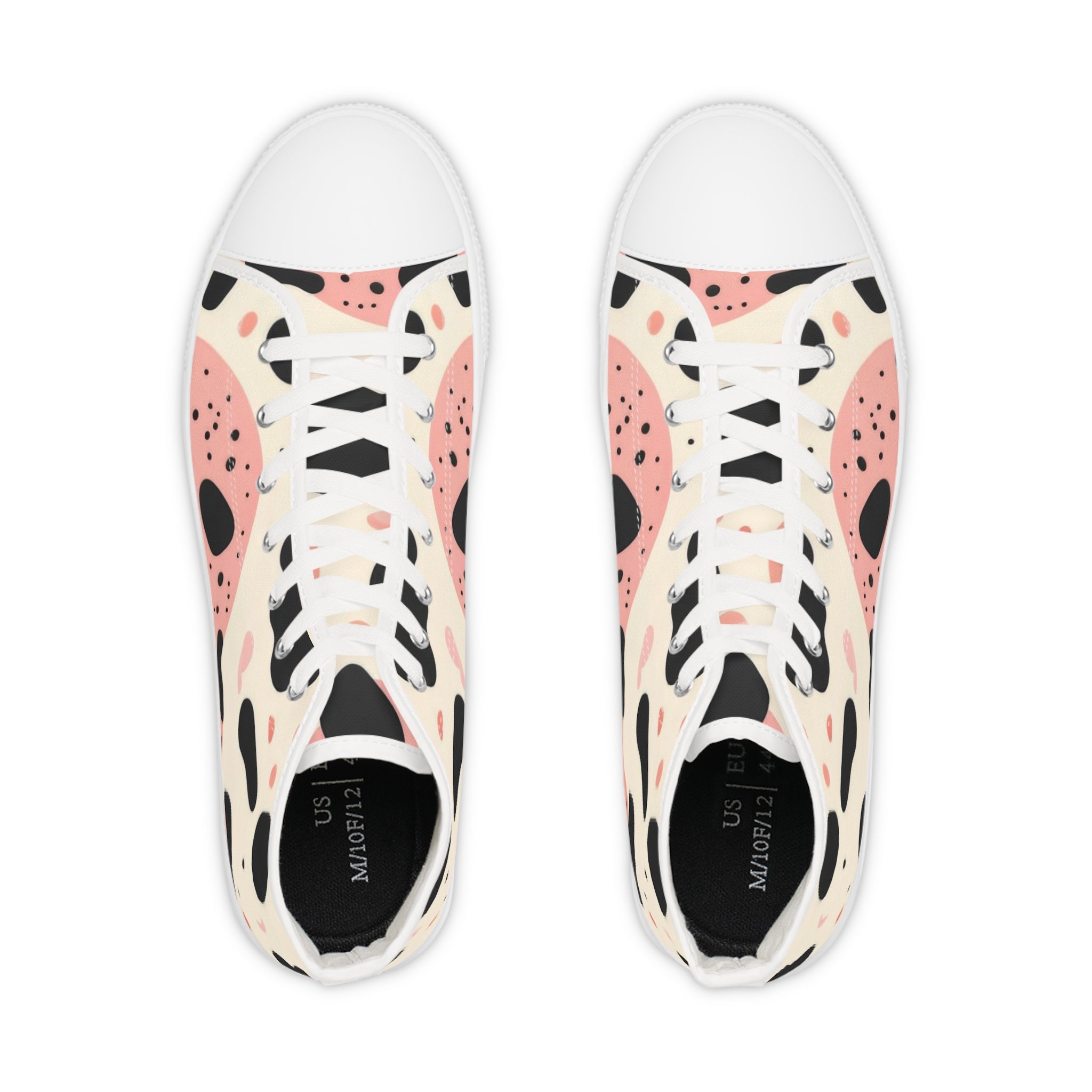Organic Cow Print Cream and Pink Men's High Top Sneakers, Artsulli - Art is Long, Life is Short, Shoes, , , , , , , 