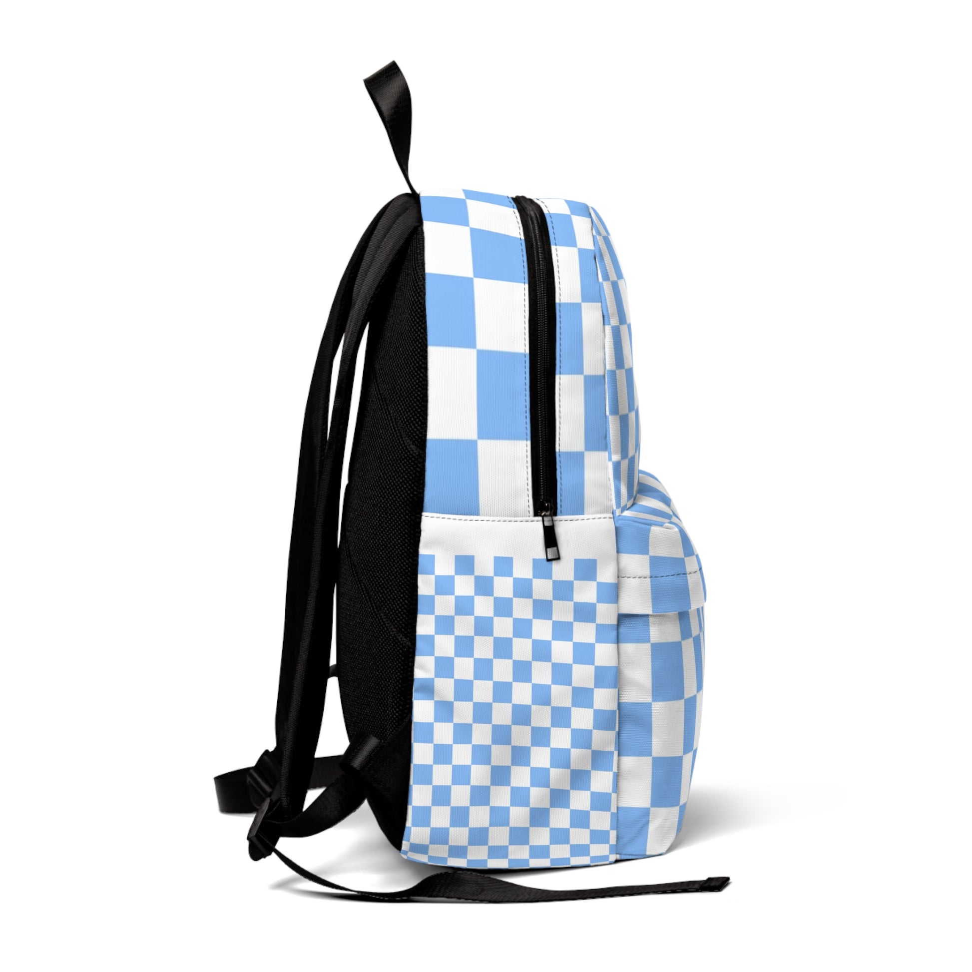 Checkerboard White and Light Blue Unisex Classic Backpack, Artsulli - Art is Long, Life is Short, Bags, , , , , , , 