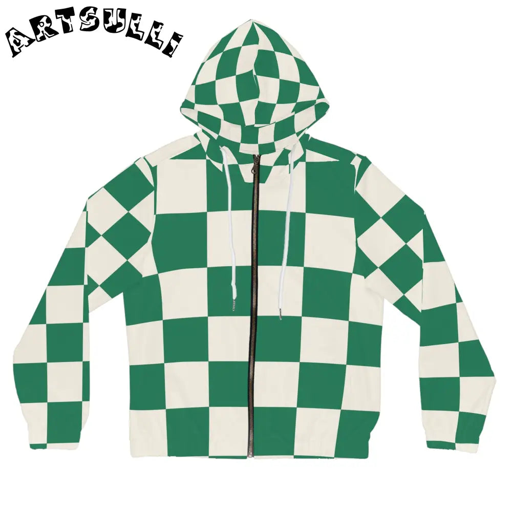 JAKKOUTTHEBXX Checkerboard Dark Green Women’s Full-Zip Hoodie (AOP)