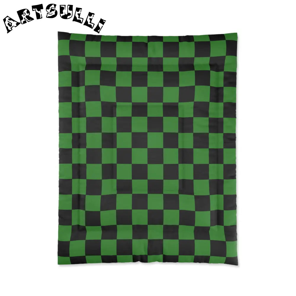 JAKKOUTTHEBXX Checkerboard Green and Black Comforter JAKKOUTTHEBXX