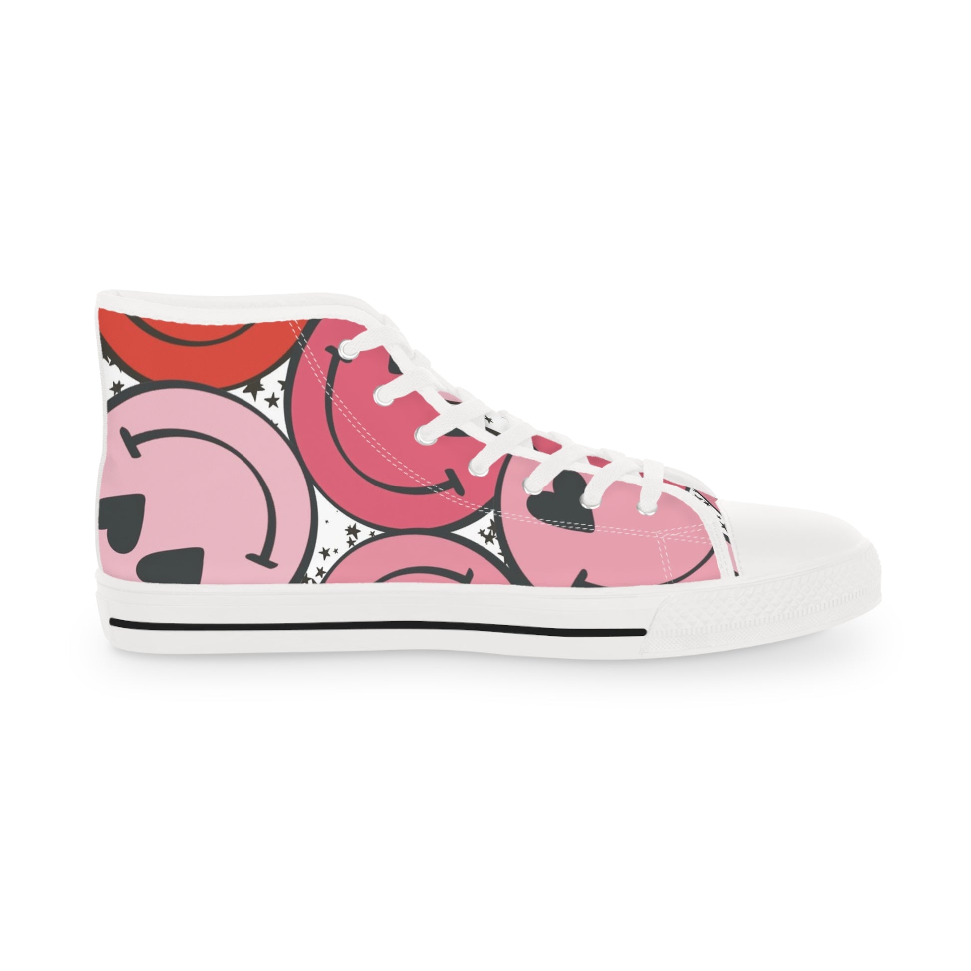 Big Smiley Face x Heart Eyes Pink and Red Men's High Top Sneakers, Artsulli - Art is Long, Life is Short, Shoes, , , , , , , 