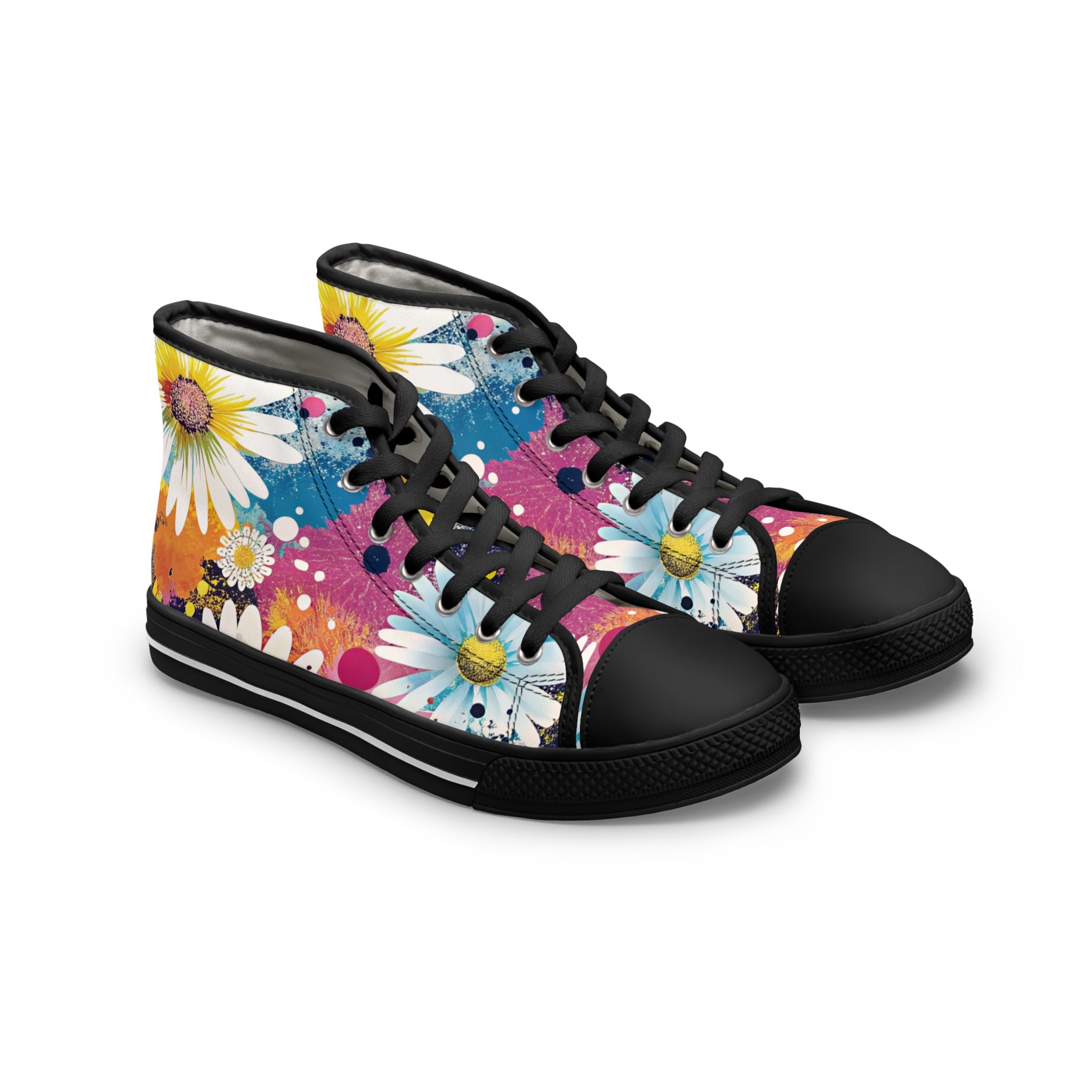 Magical Flower Explosion III Multi-Color Women's High Top Sneakers, Artsulli - Art is Long, Life is Short, Shoes, Size, US 5.5, Color, Black sole, , , 32067054217752
