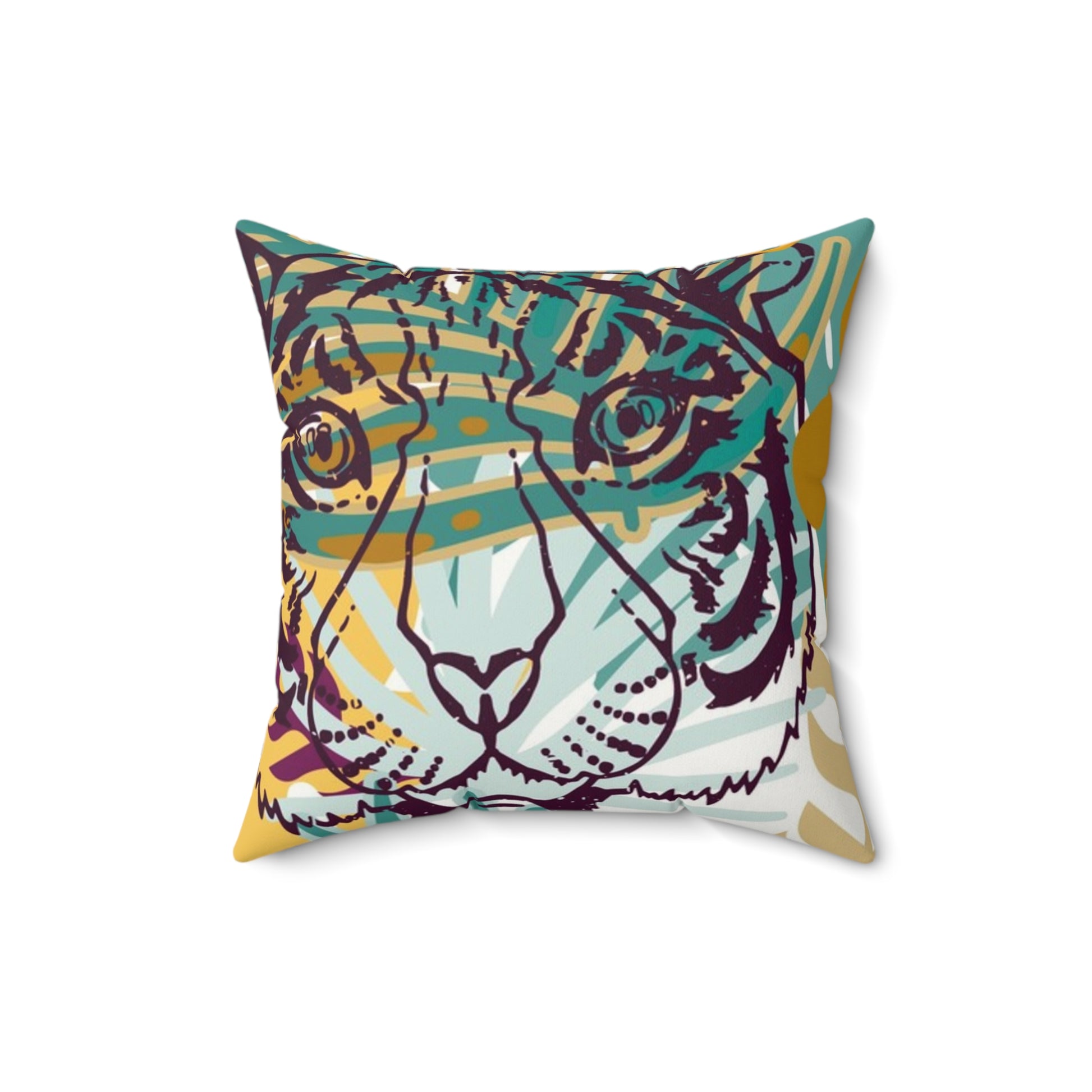 Tropical Jungle Tigers Brown and Green Faux Suede Square Pillow, Artsulli - Art is Long, Life is Short, Home Decor, , , , , , , 