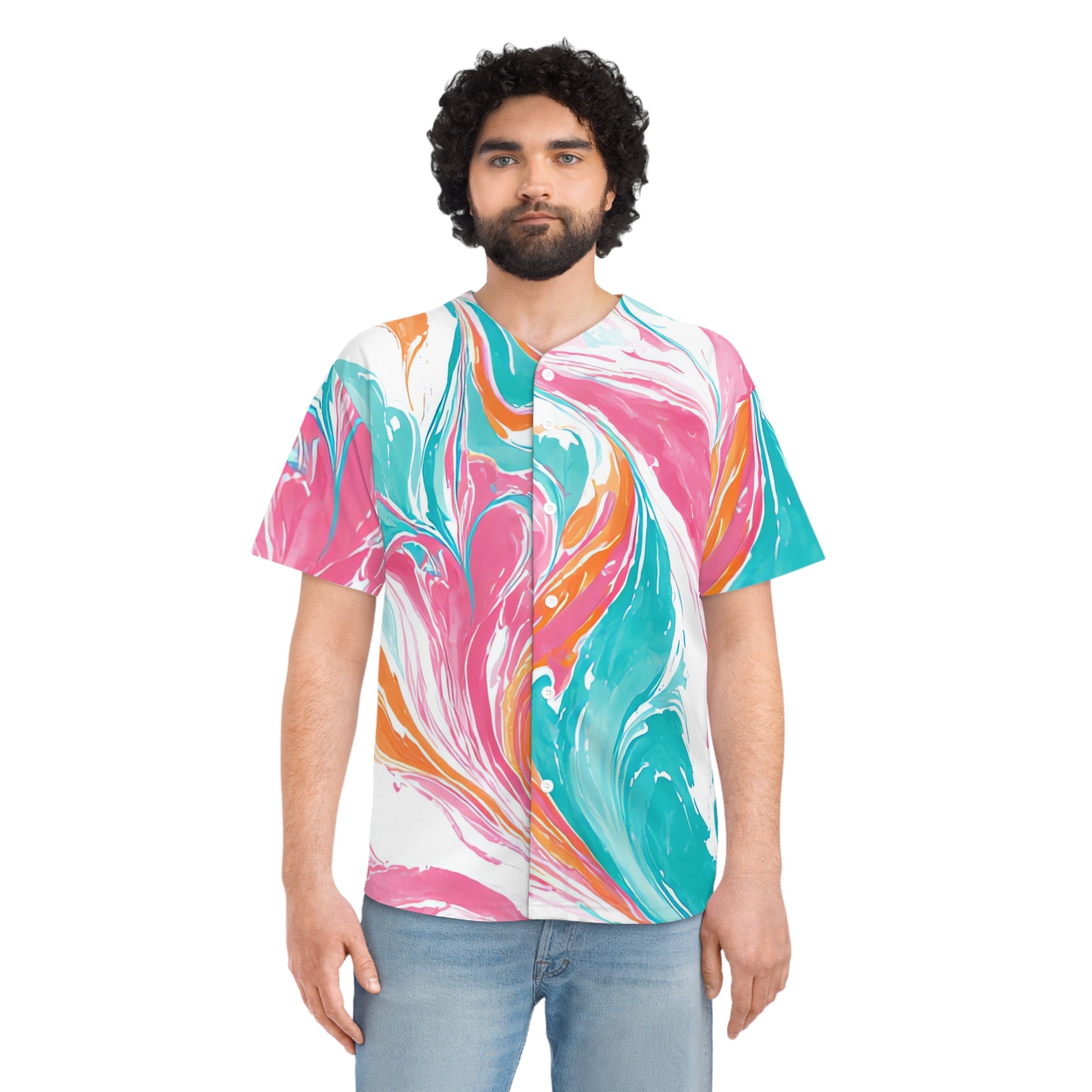 Liquid Pastel Spill Multi-Color Men's Baseball Jersey (AOP), Artsulli - Art is Long, Life is Short, All Over Prints, , , , , , , 