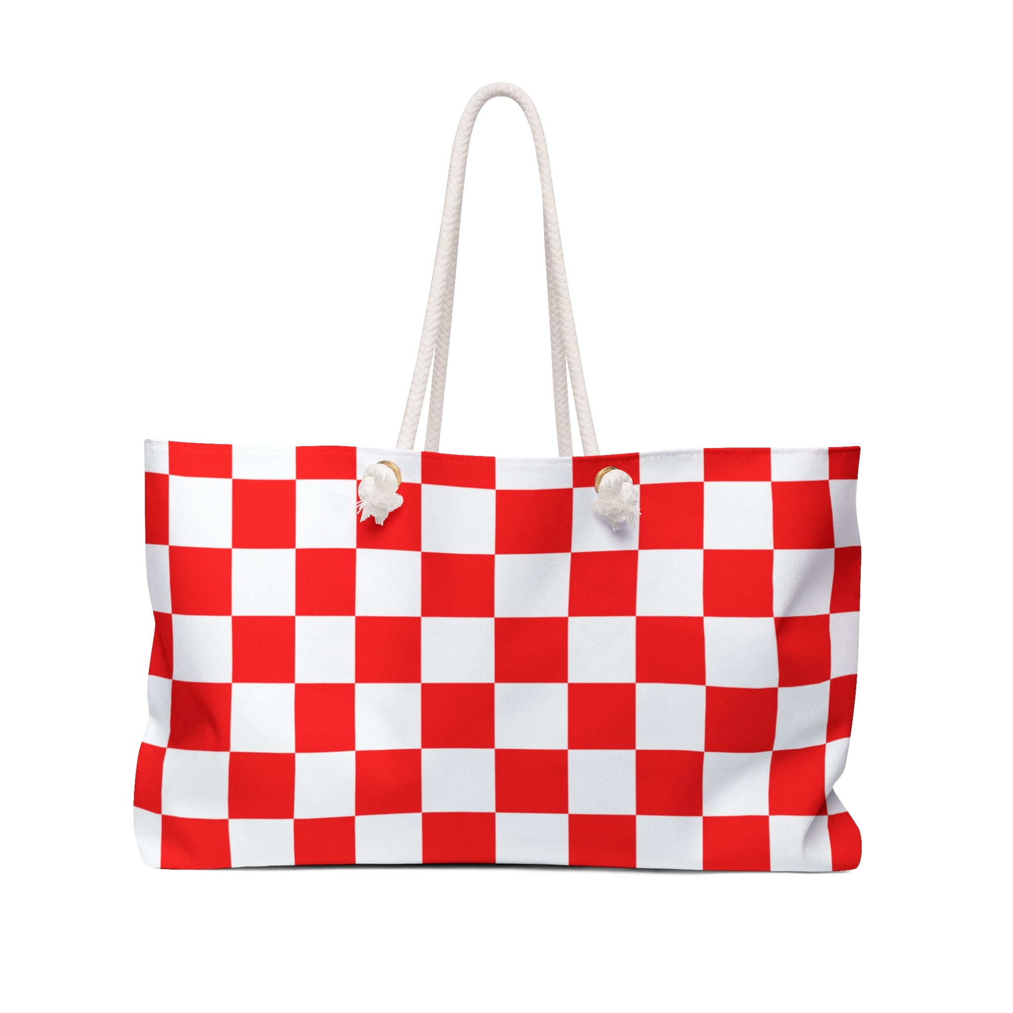 Checkerboard Red and White Weekender Bag, Artsulli - Art is Long, Life is Short, Bags, Size, 24" × 13", , , , , 26492960039493513602