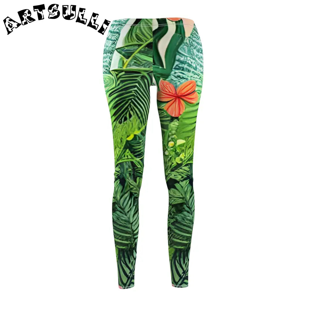 JAKKOUTTHEBXX Womens Tropical Skinny Fit Leggings with Green Leaves