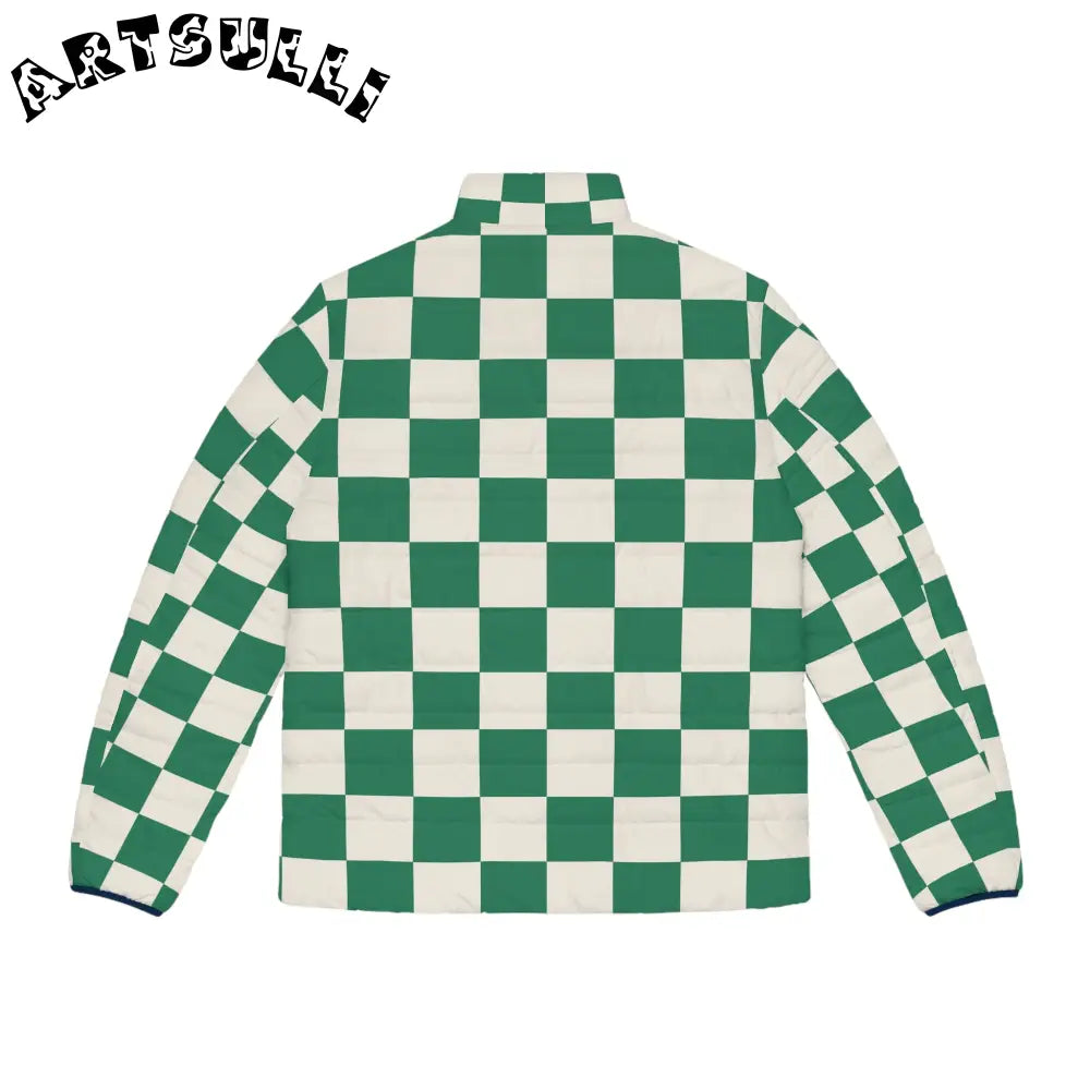 JAKKOUTTHEBXX Checkerboard Dark Green Men’s Puffer Jacket (AOP)